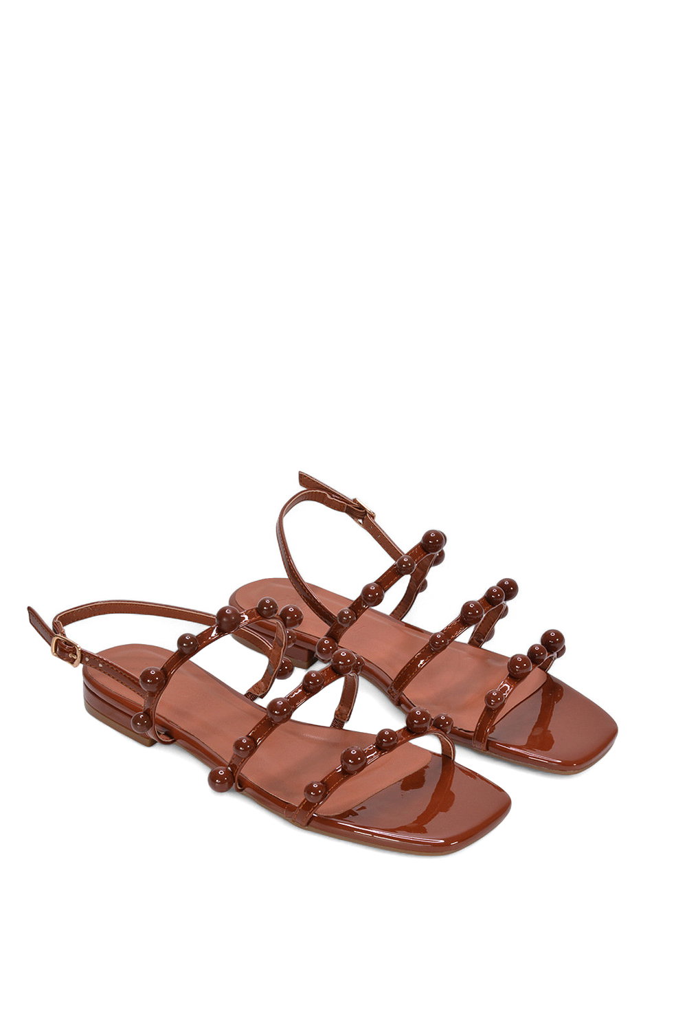 Brown XY LONDON Brown 'Pamela' Flat Strappy Sandals with Beaded Detail, Image 5 of 5