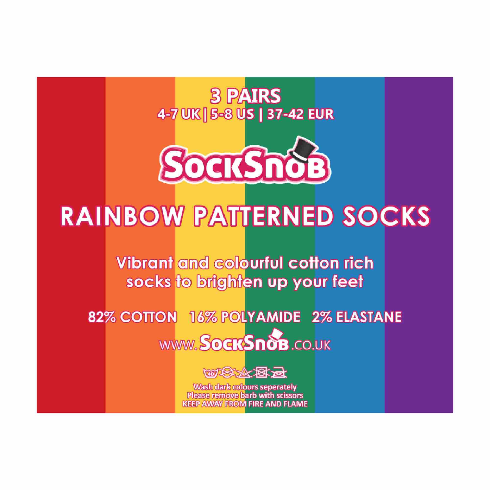 Multi 3 Pack Ladies Bright Patterned Striped Cotton Rainbow Socks, Image 4 of 4