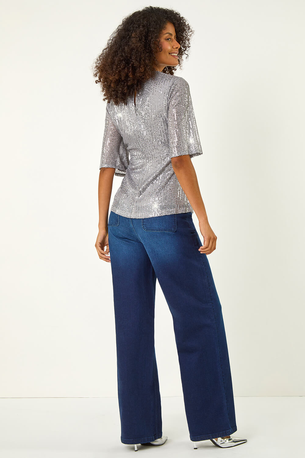 Silver Dusk Sequin Tie Front Top, Image 4 of 5