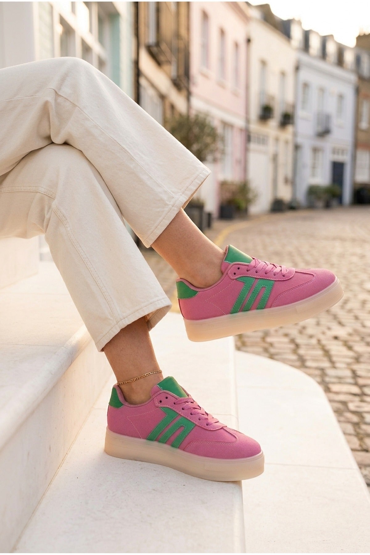 Pink iKrush Pink Genevieve Suede Effect Two Tone Trainers, Image 3 of 4