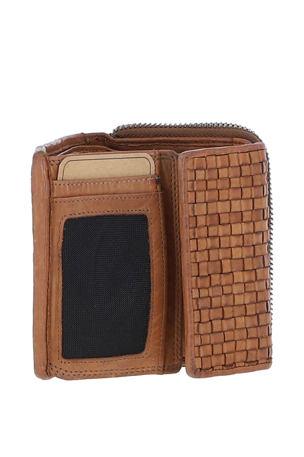 Taupe Vintage Woven Leather 7 Card Purse, Image 4 of 4