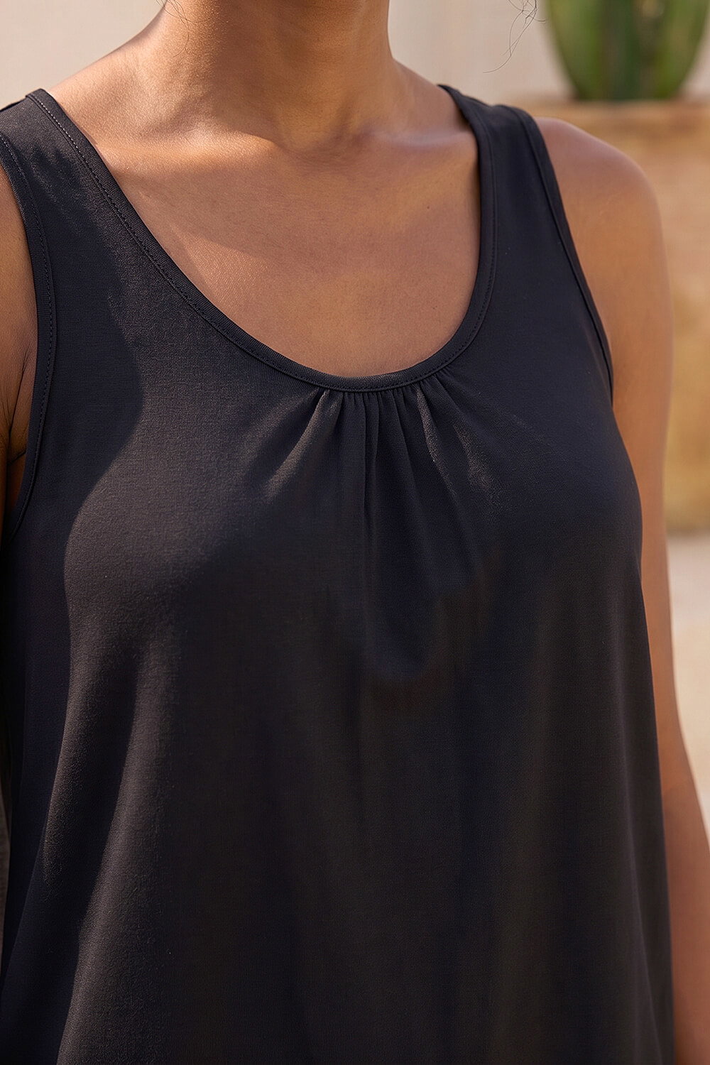 Black Stretch Jersey Vest Top, Image 5 of 4