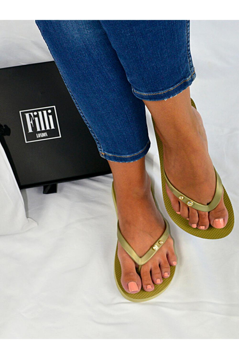 Gold Filli London Gold Crystal Diamond Luxury Flip Flops, Image 2 of 3