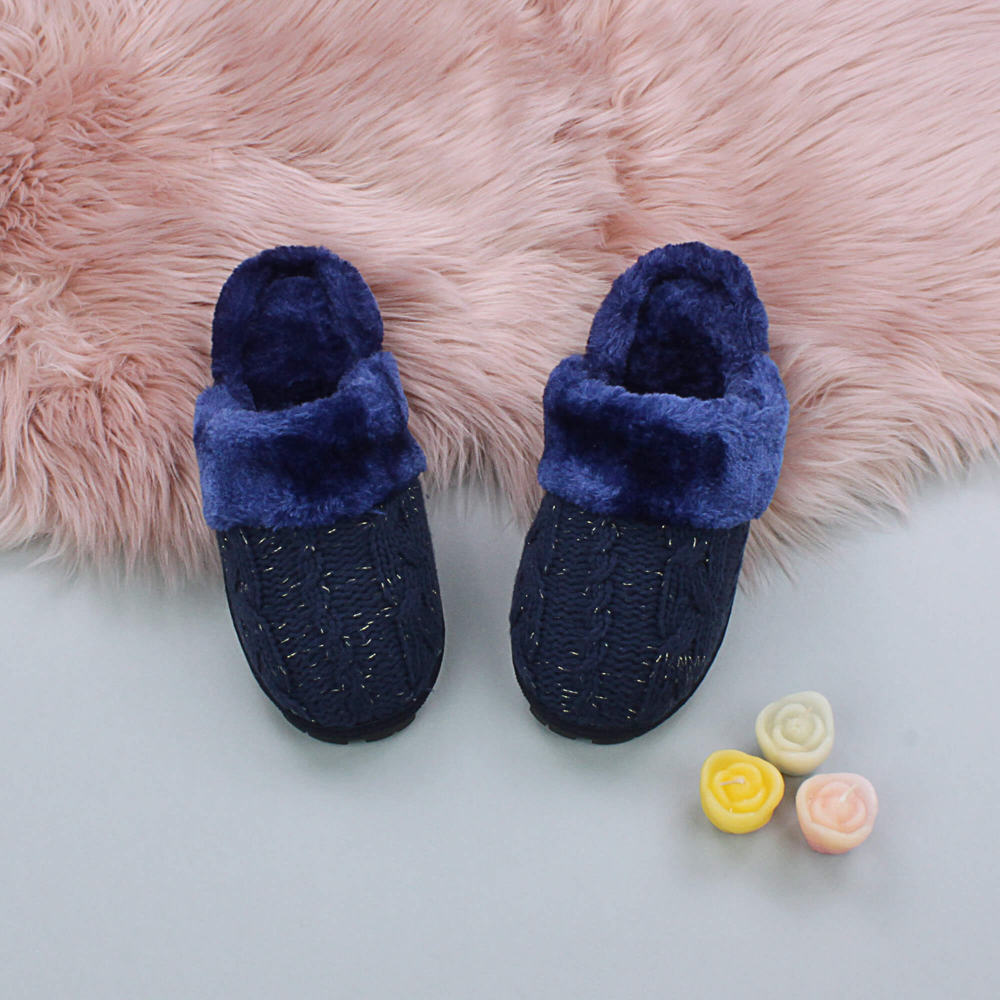 Navy Blue AJVANI Navy Blue Glitter Knitted Mules Slippers, Image 3 of 5