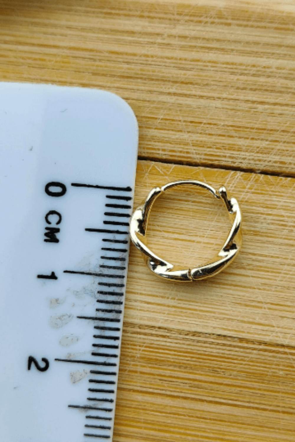 Gold Sterling Silver Twist, 1cm Huggie Hoop Earrings, Image 2 of 3