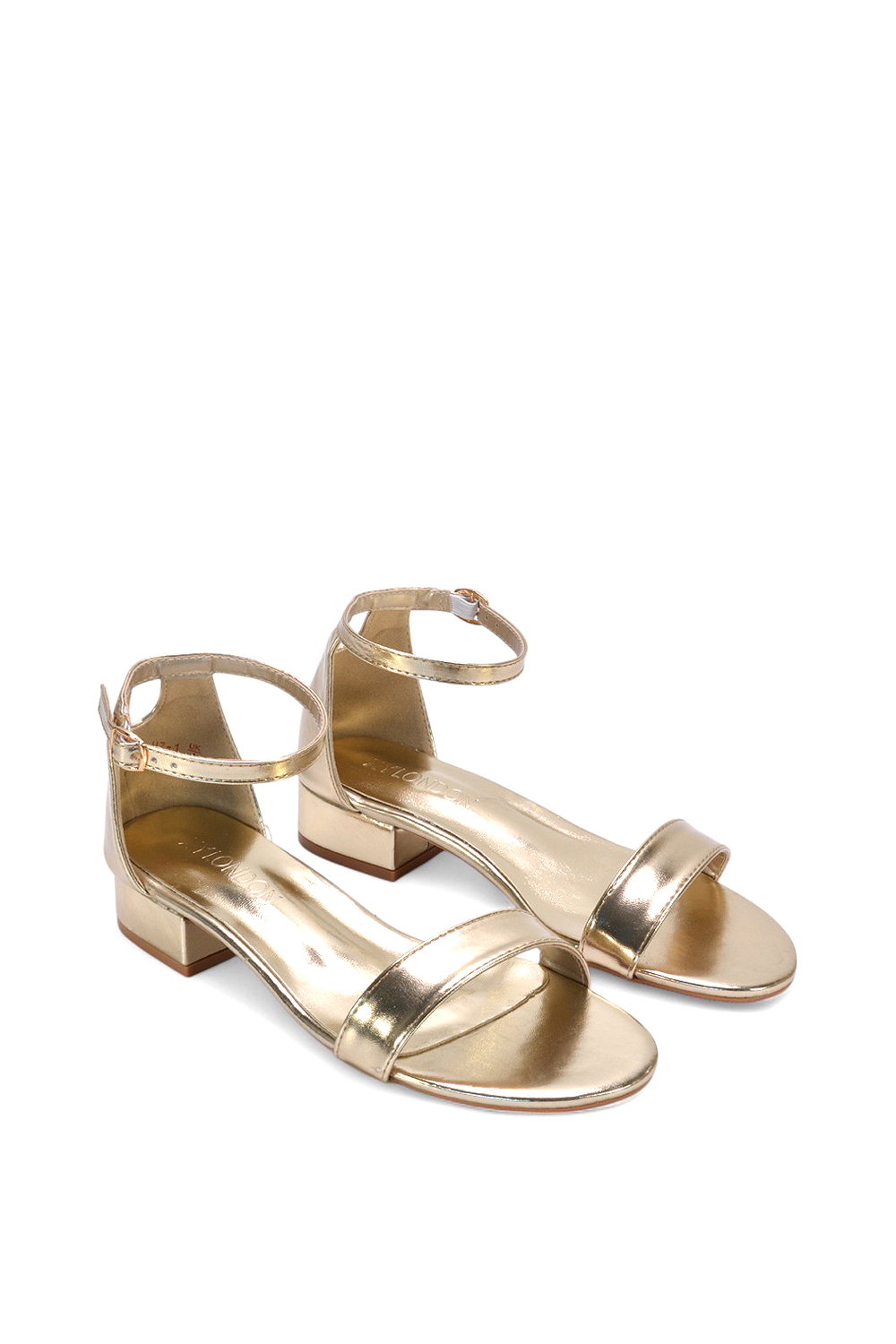 Gold XY LONDON Gold 'Tate' Low Block Heel Sandals With Ankle Strap, Image 3 of 5