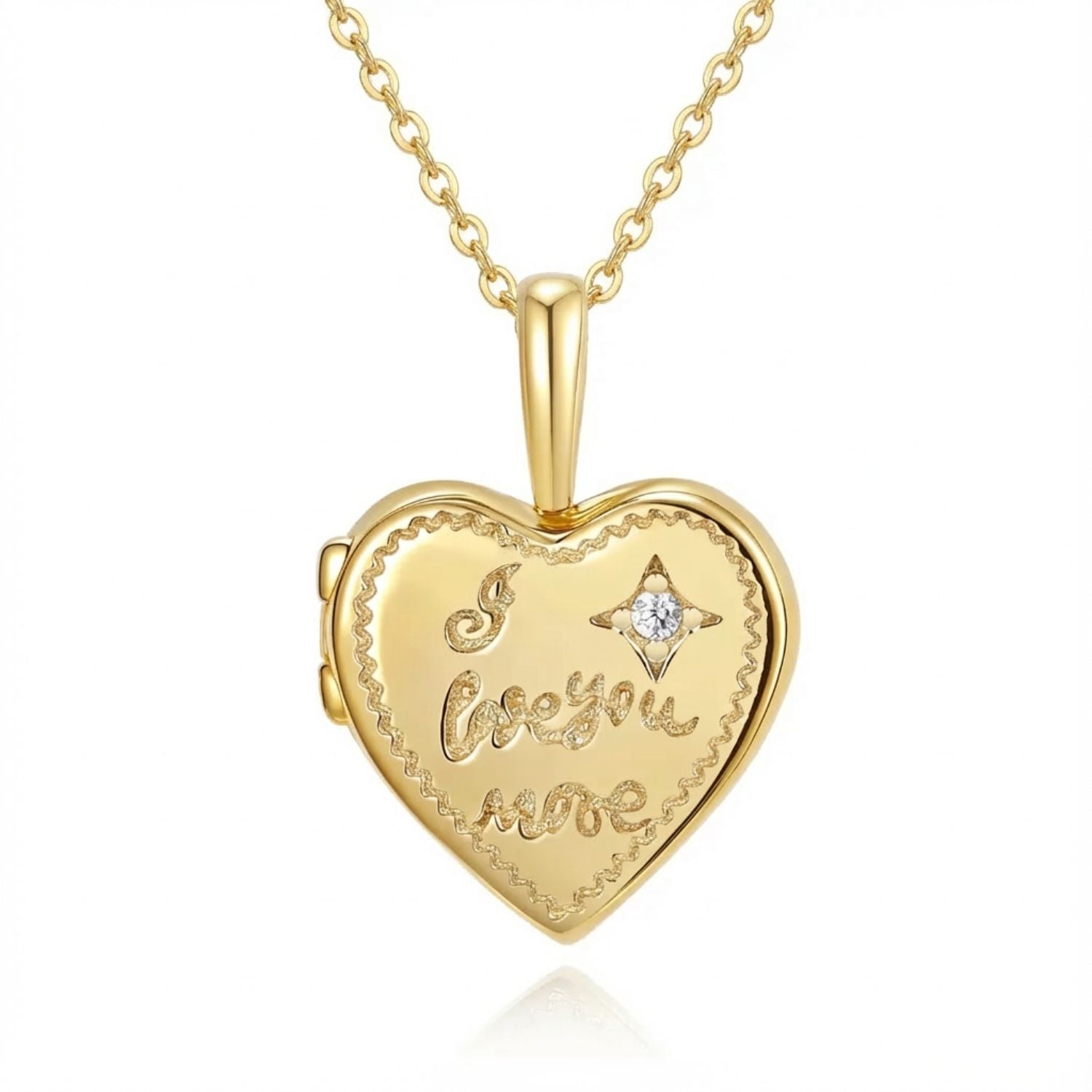 Metallic I Love You More Heart Charm Gold Plated Locket Necklace
