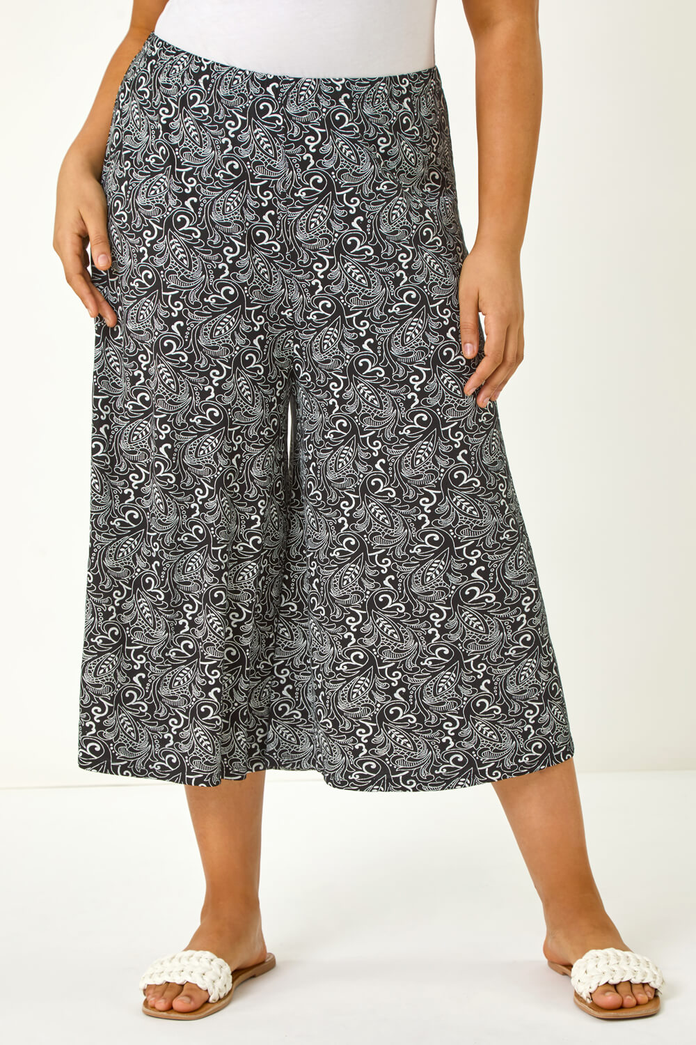 Black Curve Abstract Print Culottes, Image 5 of 5