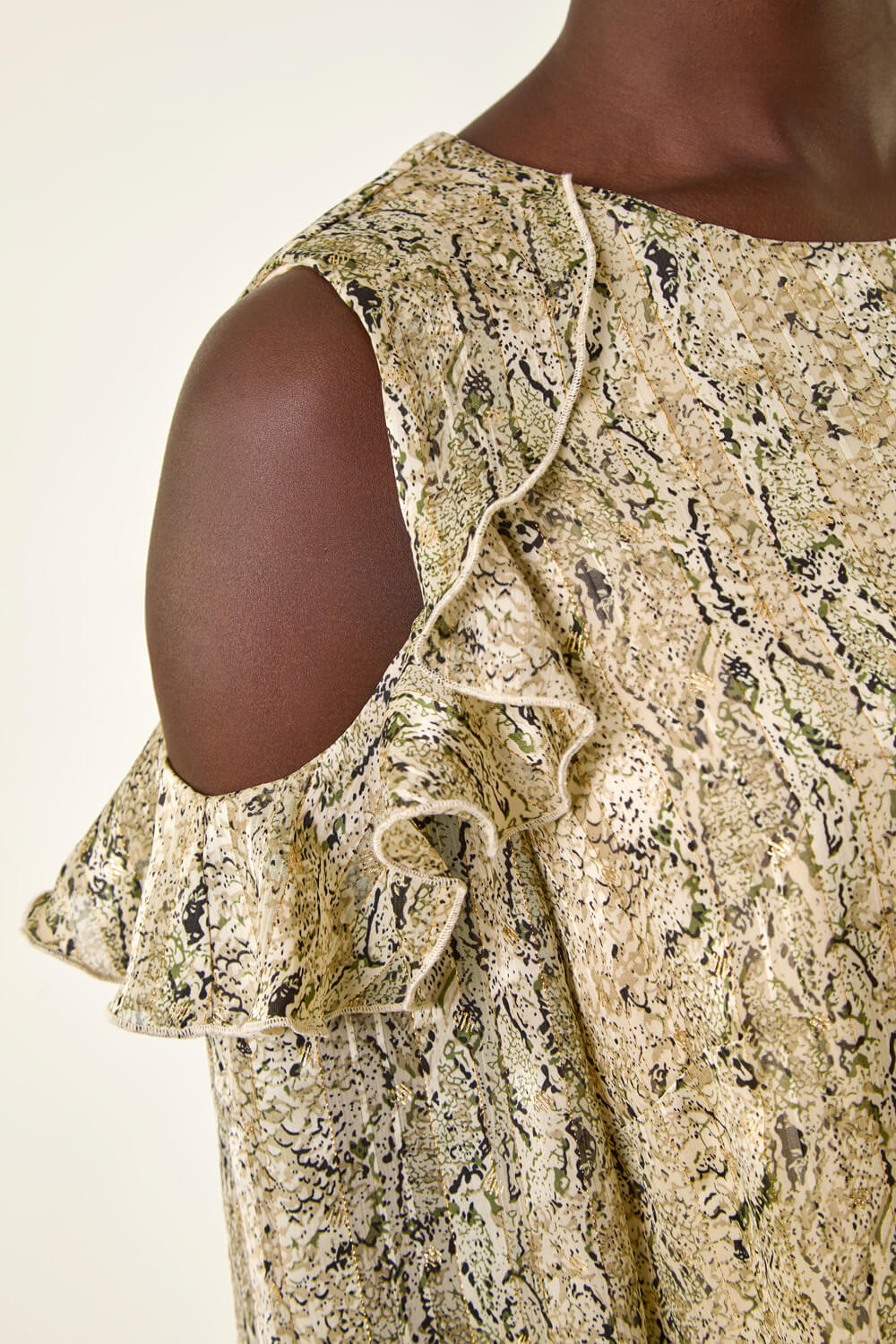 Stone Snake Print Frill Cold Shoulder Top, Image 6 of 5