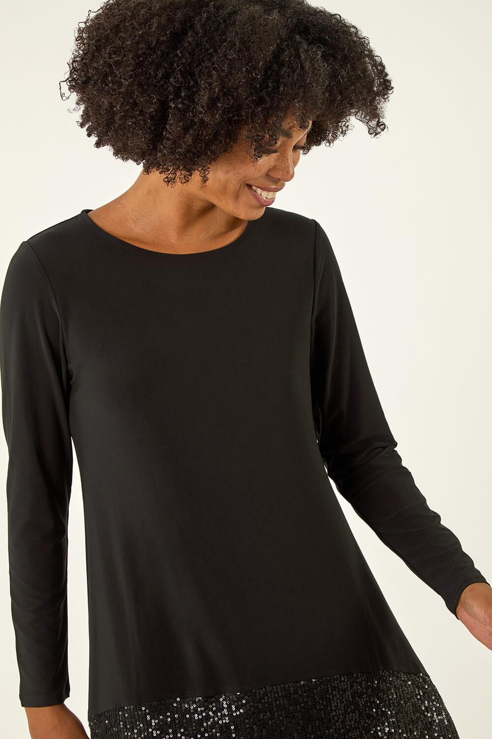 Black Sequin Hem Stretch Tunic Top, Image 5 of 5