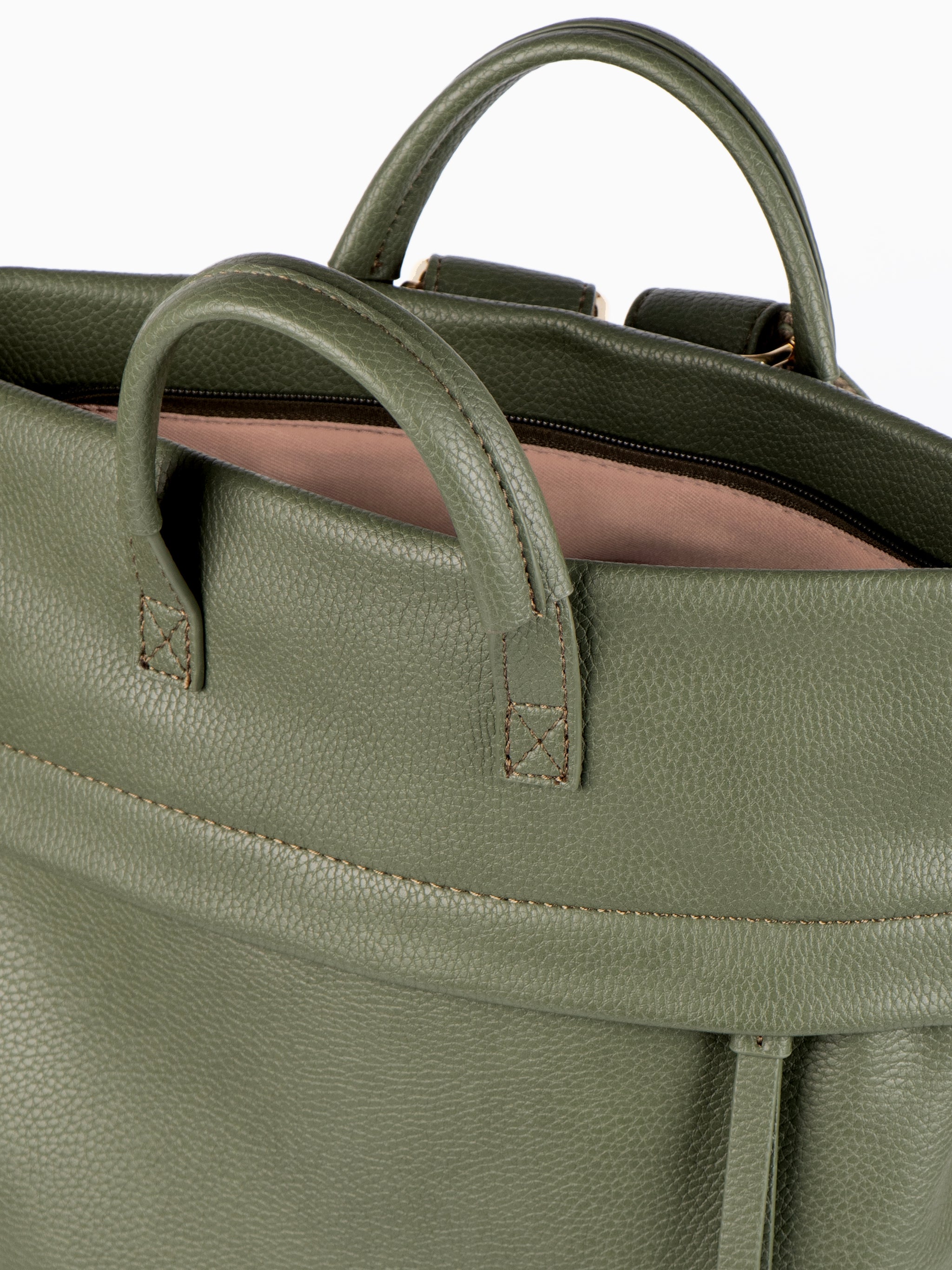 Khaki Top Handle Faux Leather Backpack, Image 3 of 3