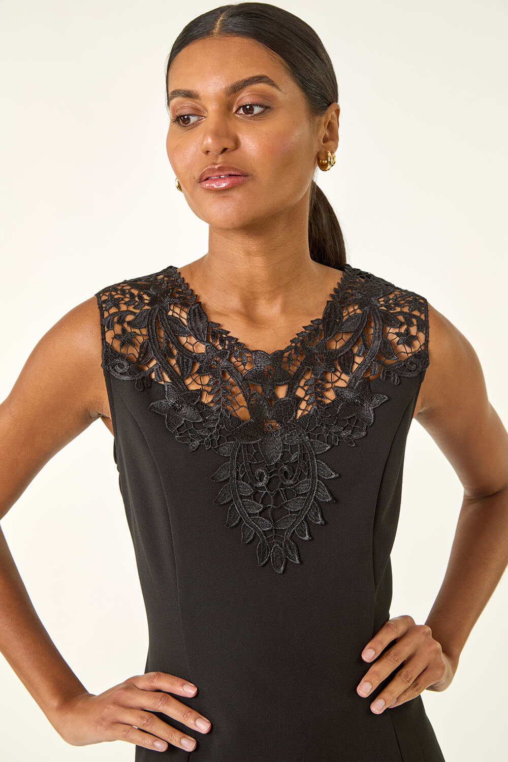 Black Lace Ponte Peplum Top, Image 5 of 5