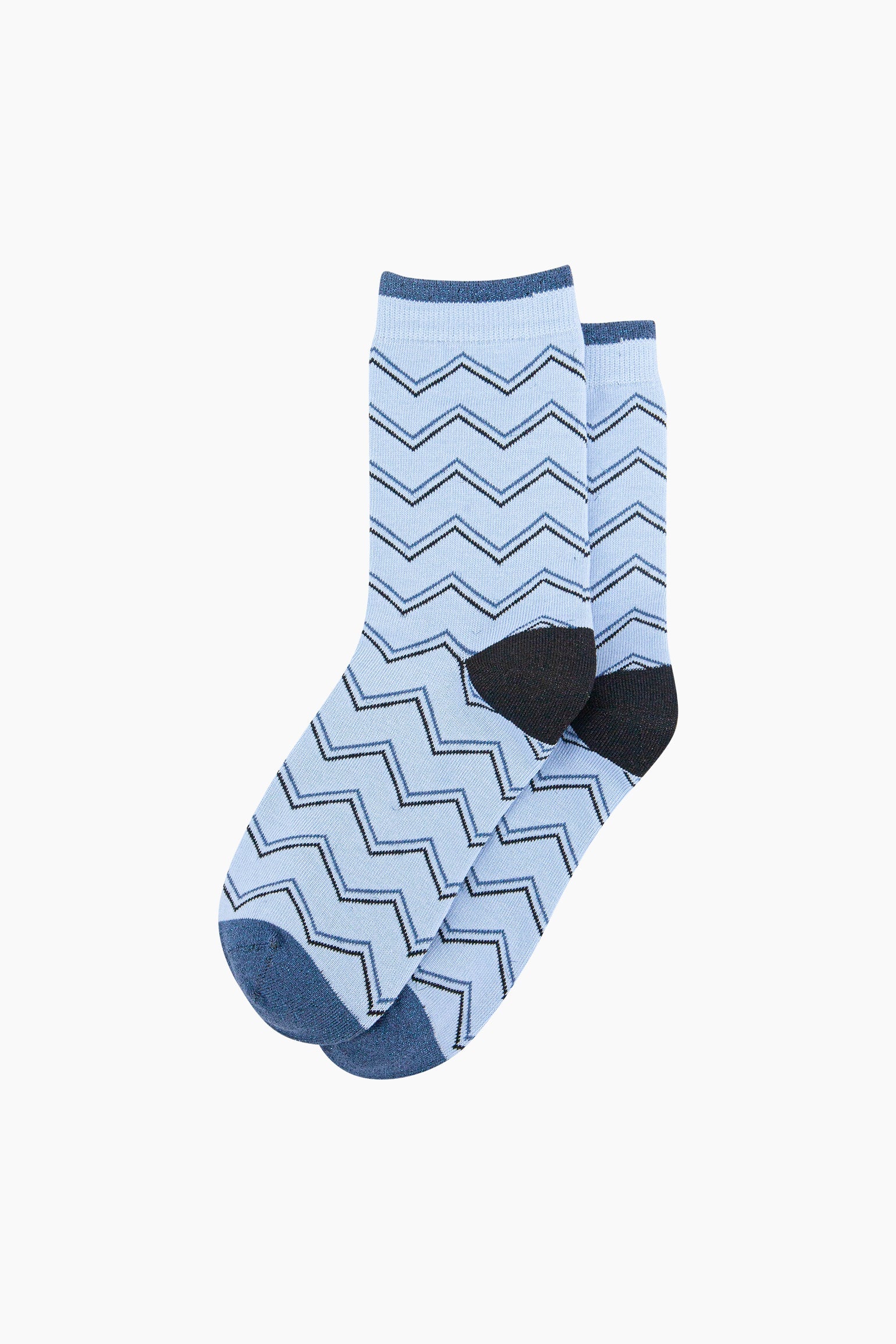 Light Blue Zig-Zag Combed Cotton Glitter Socks, Image 3 of 4