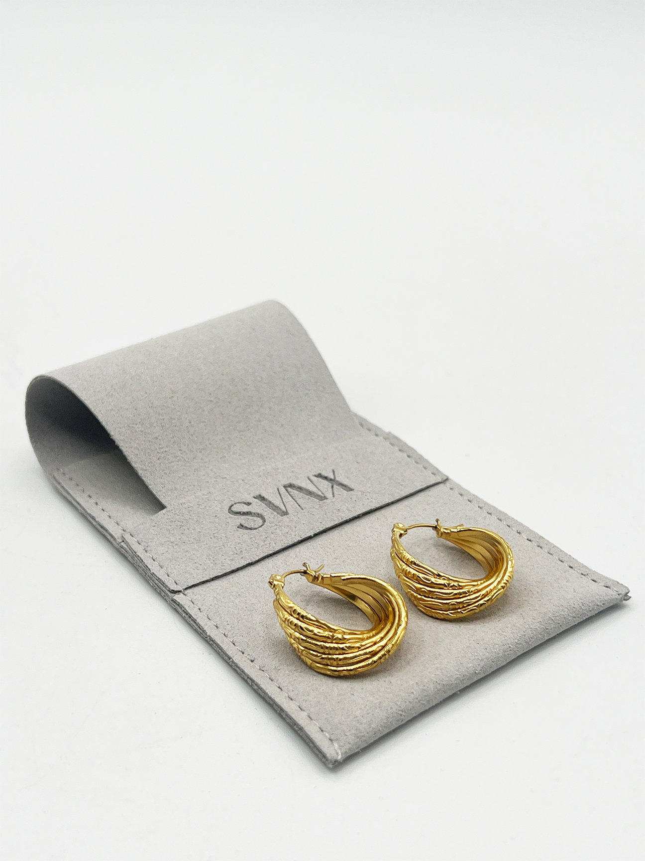 Gold Ribbed Hoops, Image 3 of 5