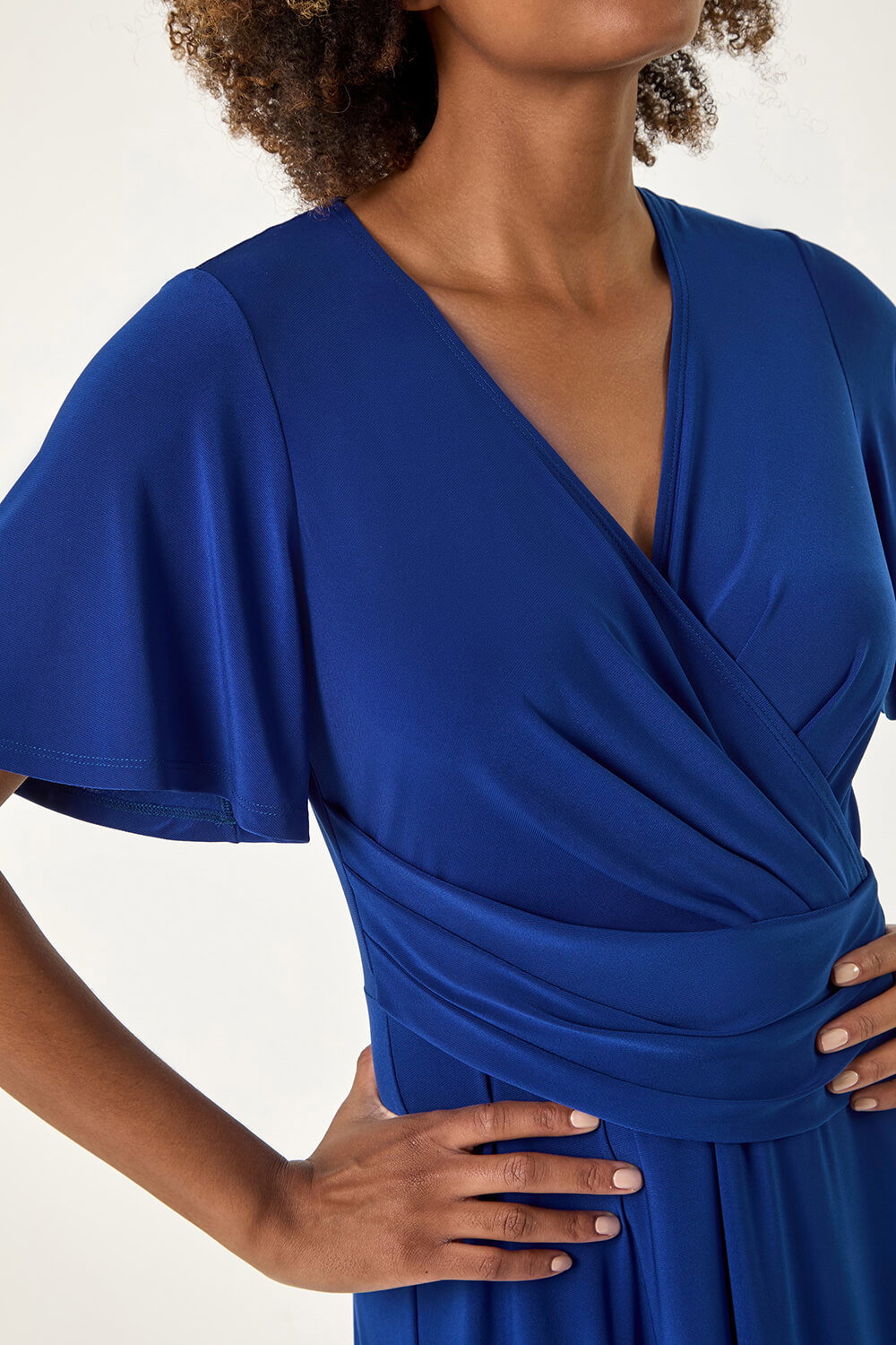 Blue Wrap Over Stretch Dress, Image 6 of 5