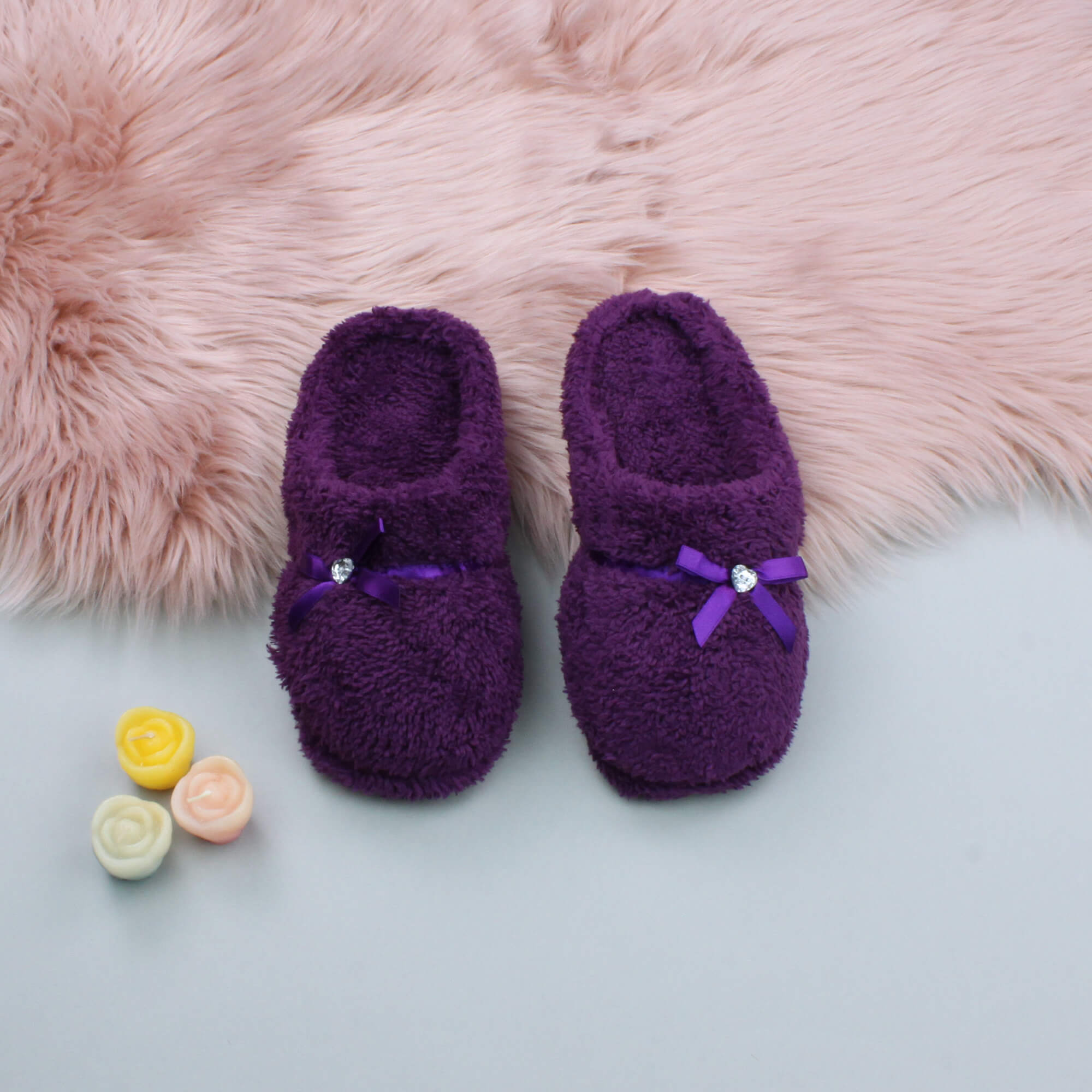 Purple AJVANI Purple Fleece Mules Slippers, Image 3 of 5