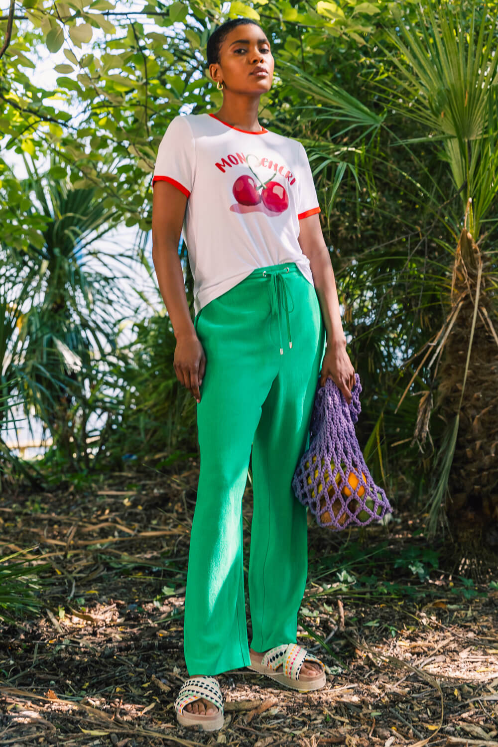 Green Elastic Waist Tie Waist Linen Blend Trouser, Image 7 of 7