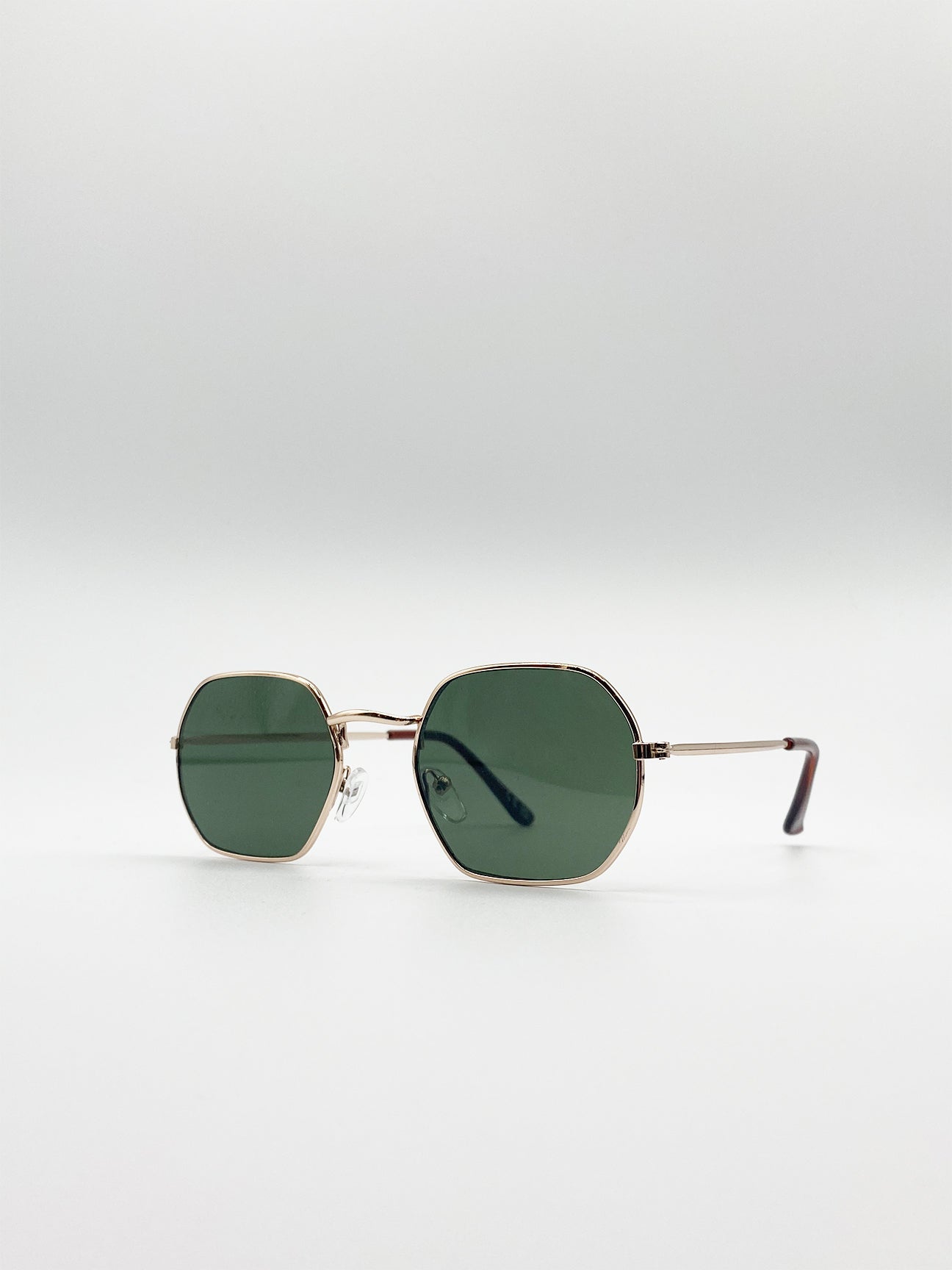 Gold Hexagon Metal Frame Sunglasses in Gold, Image 3 of 5