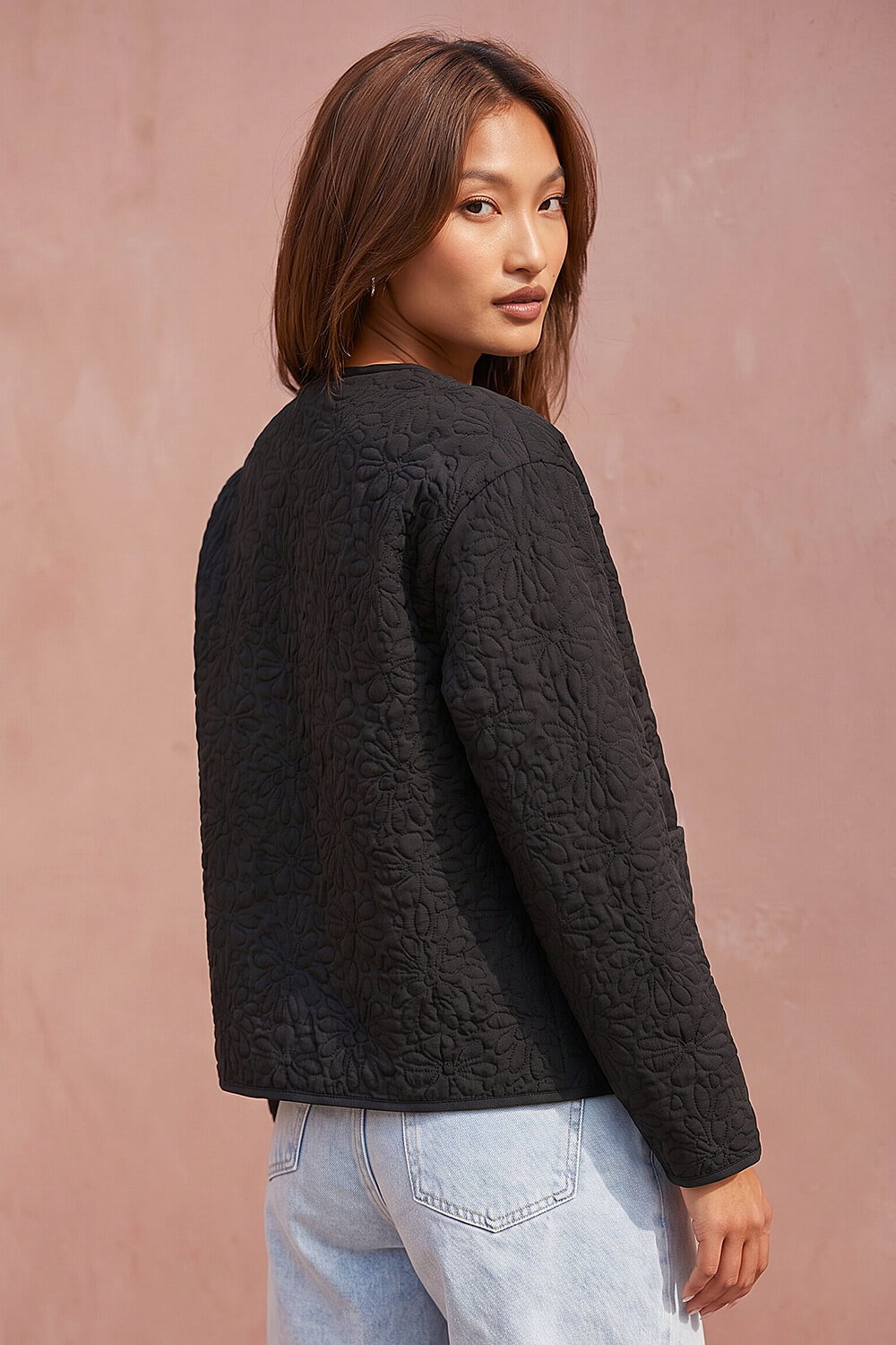 Black Patterned Pocket Edge Jacket , Image 4 of 4