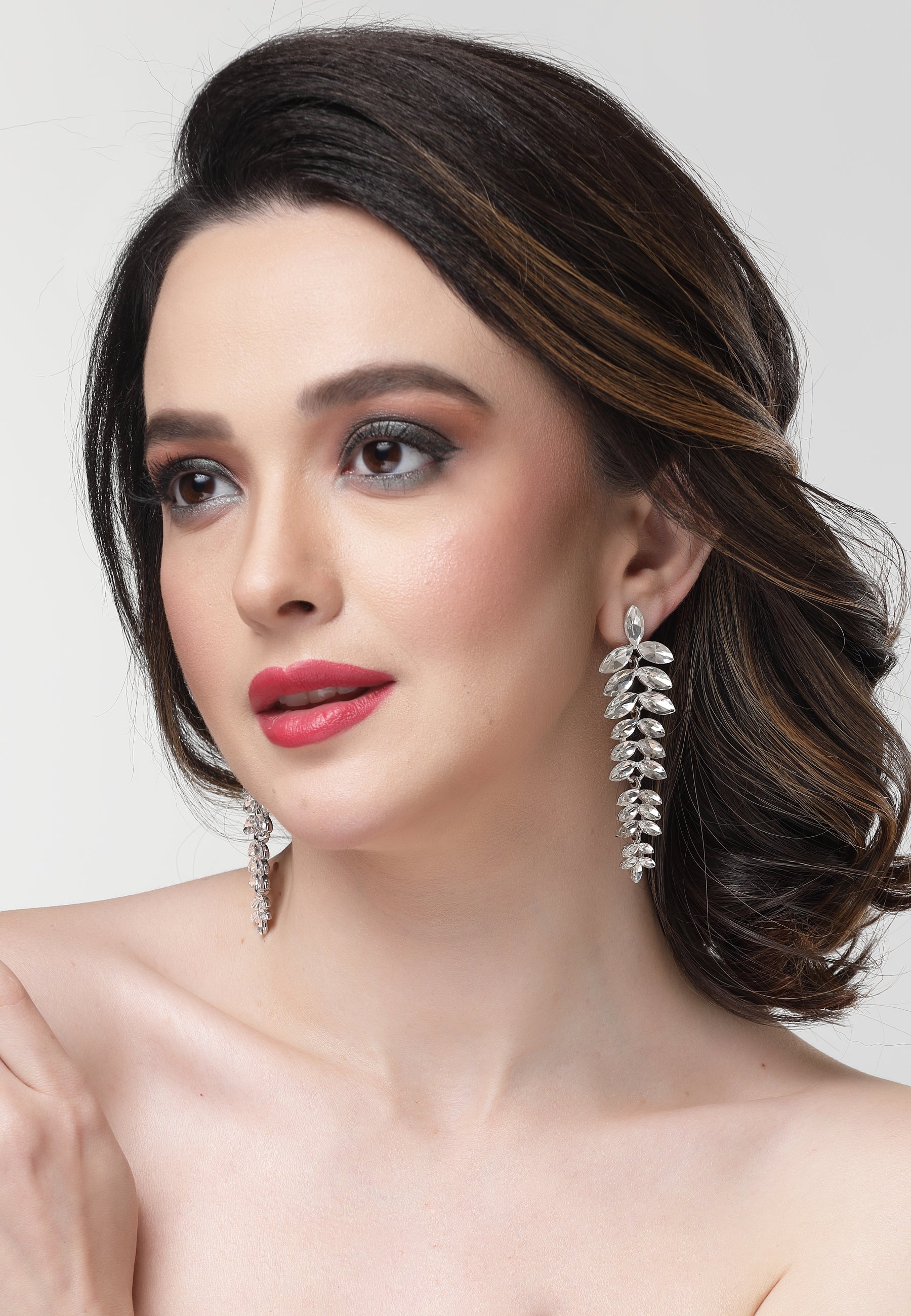 Silver AVANT-GARDE PARIS Silver Multicolored Cascading Leaf-Shaped Drop Earrings, Image 4 of 5