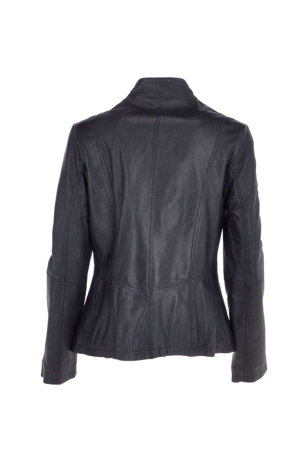 Navy Ashwood Leather Navy 'Isla' Real Leather Mandarin Collared Jacket, Image 3 of 4