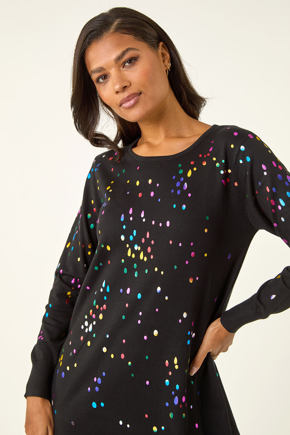Black Longline Metallic Spot Asymmetric Jumper, Image 5 of 5