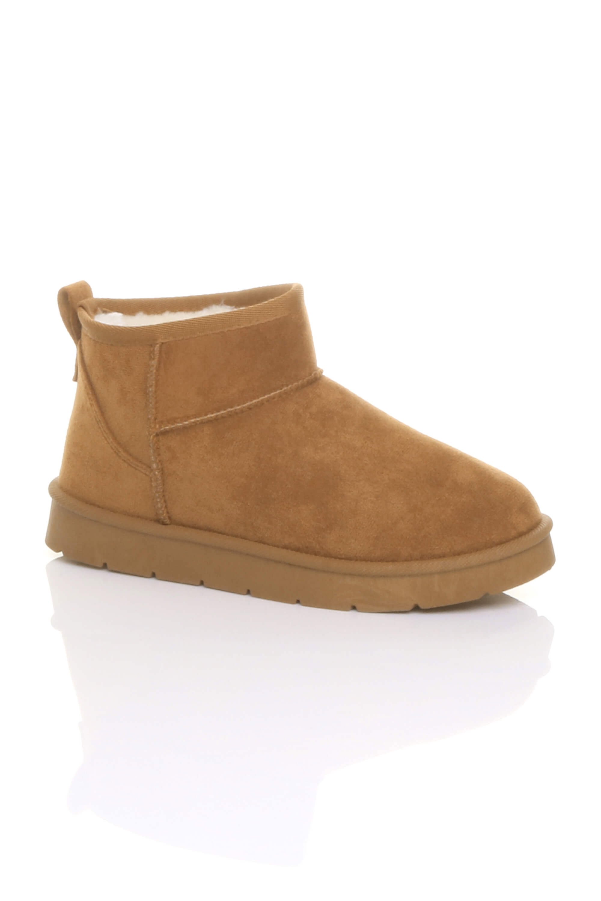 Tan AJVANI Tan Faux Fur Lined Mini Ankle Boot Slippers, Image 5 of 5