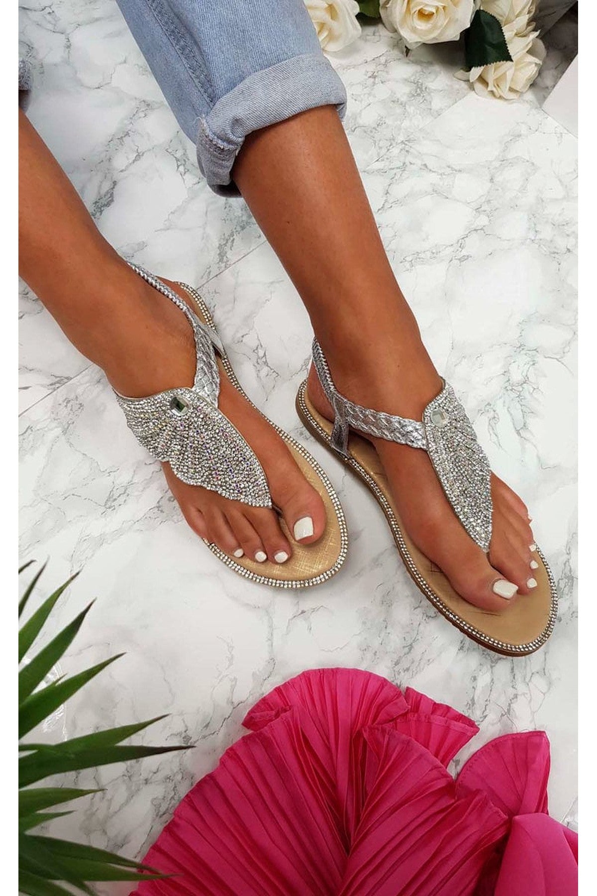 Silver iKrush Silver Orlagh Diamante Embellished Sandals, Image 3 of 8