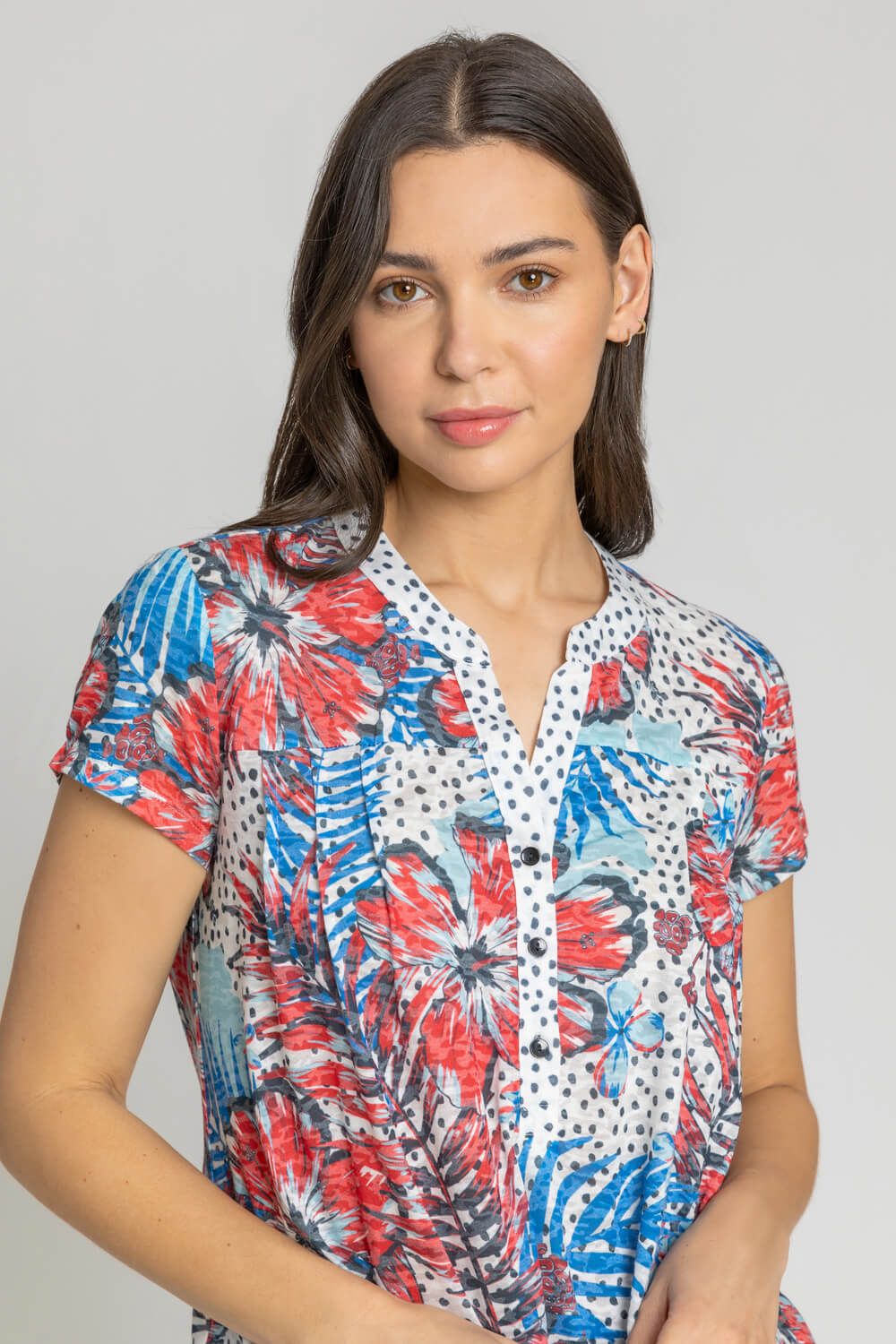 Red Tropical Contrast Print Tie Top, Image 5 of 4