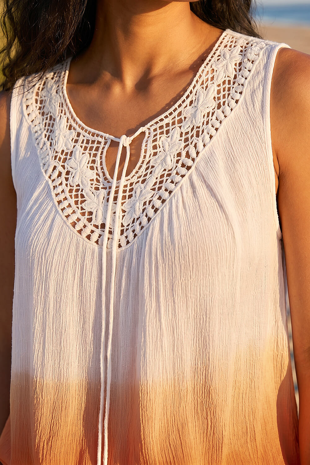 Rust Cotton Lace Detail Ombre V-Neck Vest Top, Image 5 of 4