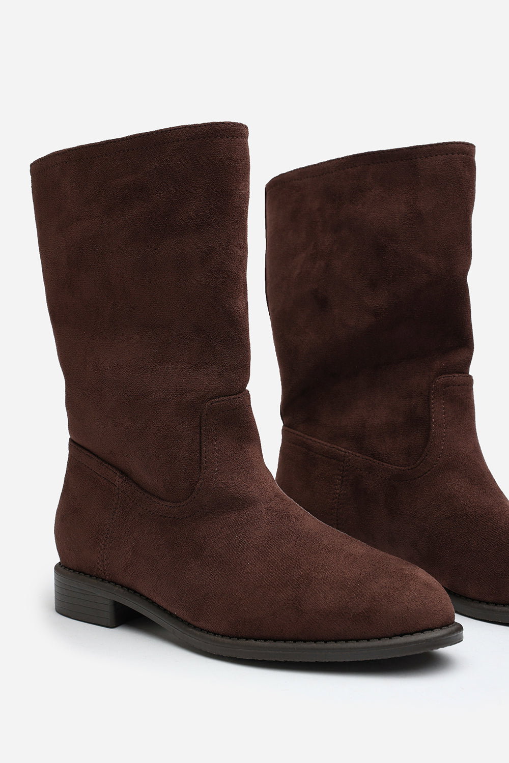 Dark Brown 'Monroe' Mid Calf Boots with Flat Sole, Image 4 of 5