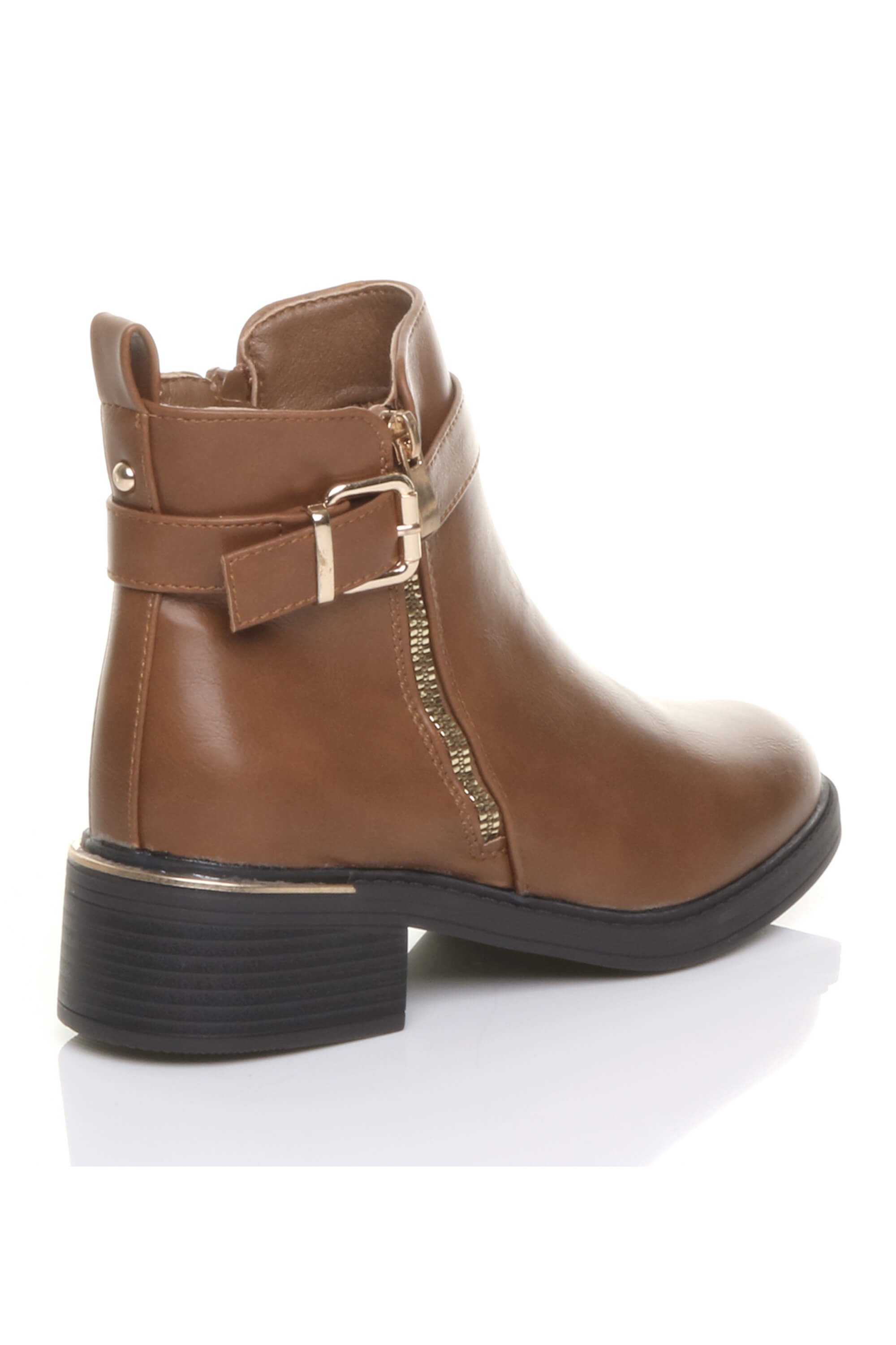 Tan AJVANI Tan Gold Zip Chunky Sole Buckle Ankle Boots, Image 4 of 5