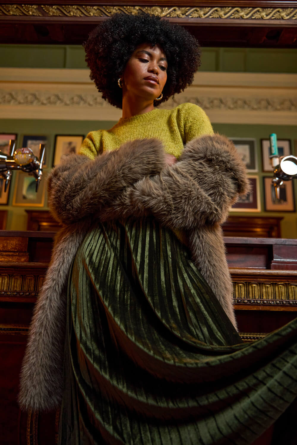 Dark Green Velvet Pleated Midi Skirt, Image 8 of 7
