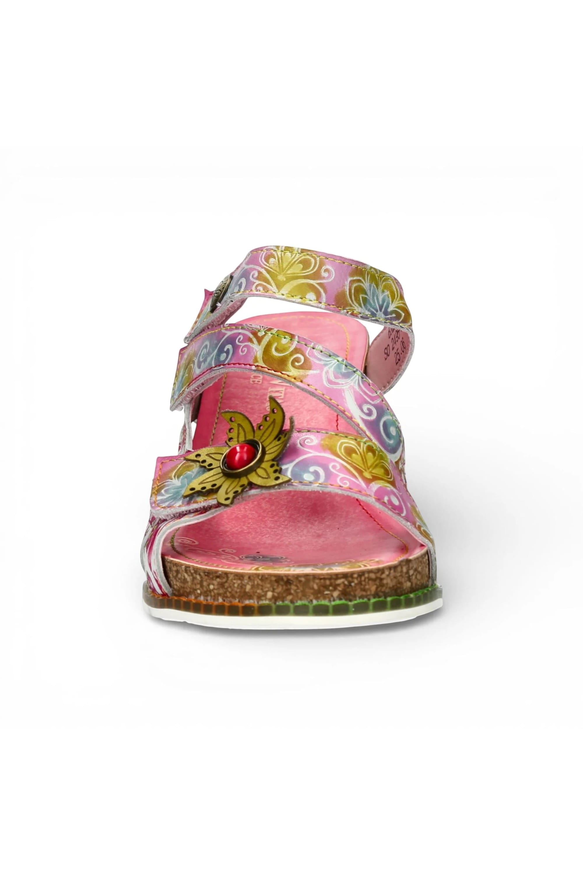 Pink Womens Leather Wedge Sandals - Balade 32, Image 4 of 7