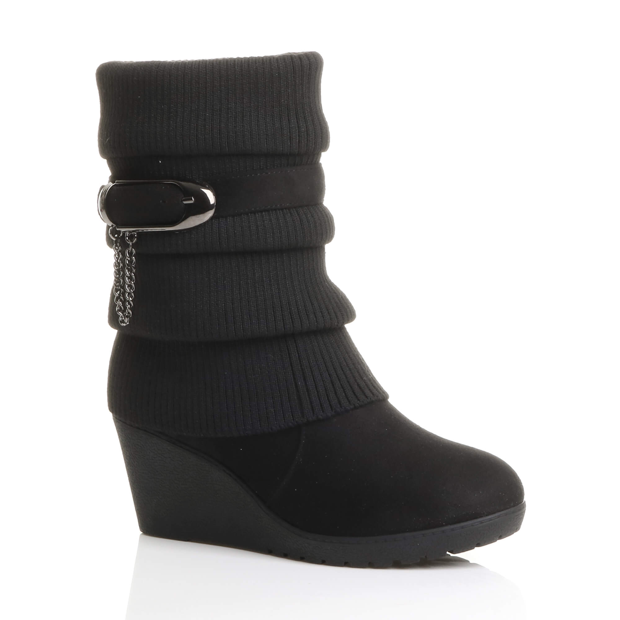Black AJVANI Black Mid Wedge Heel Slouch Ankle Boots, Image 5 of 6
