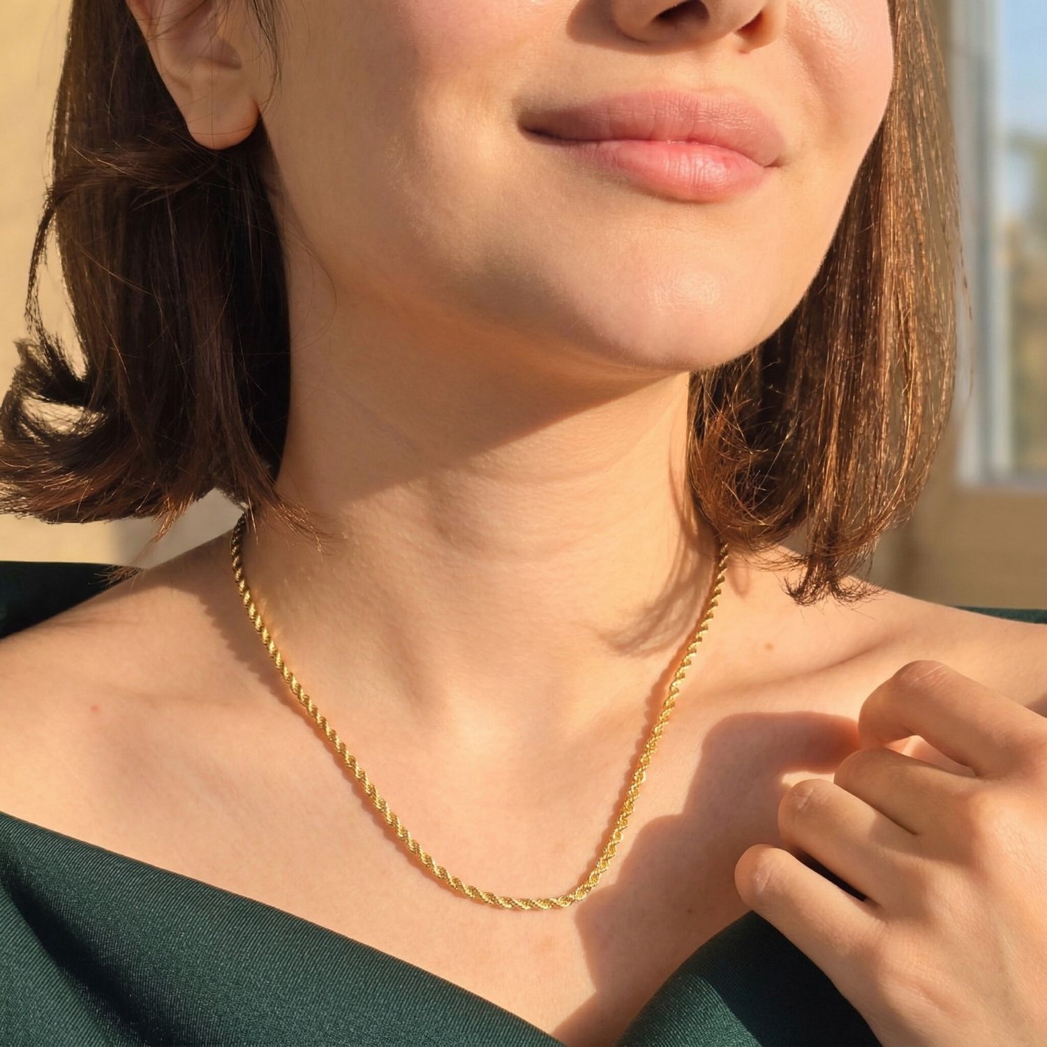 Gold 18ct Gold Plated Rope Chain Necklace, Image 3 of 4
