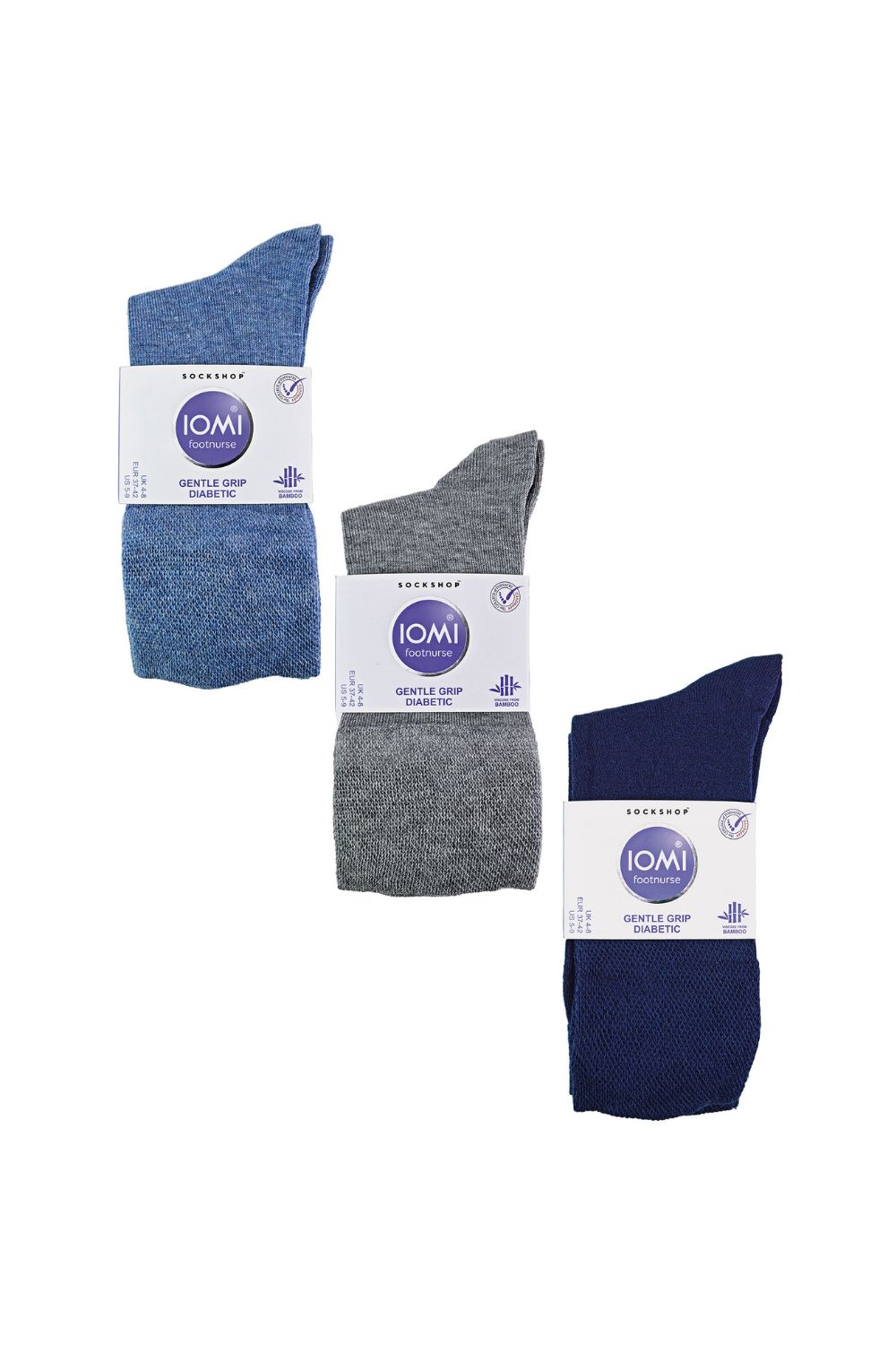 Blue 6 Pack Ladies Non Elastic Bamboo Diabetic Socks, Image 2 of 5