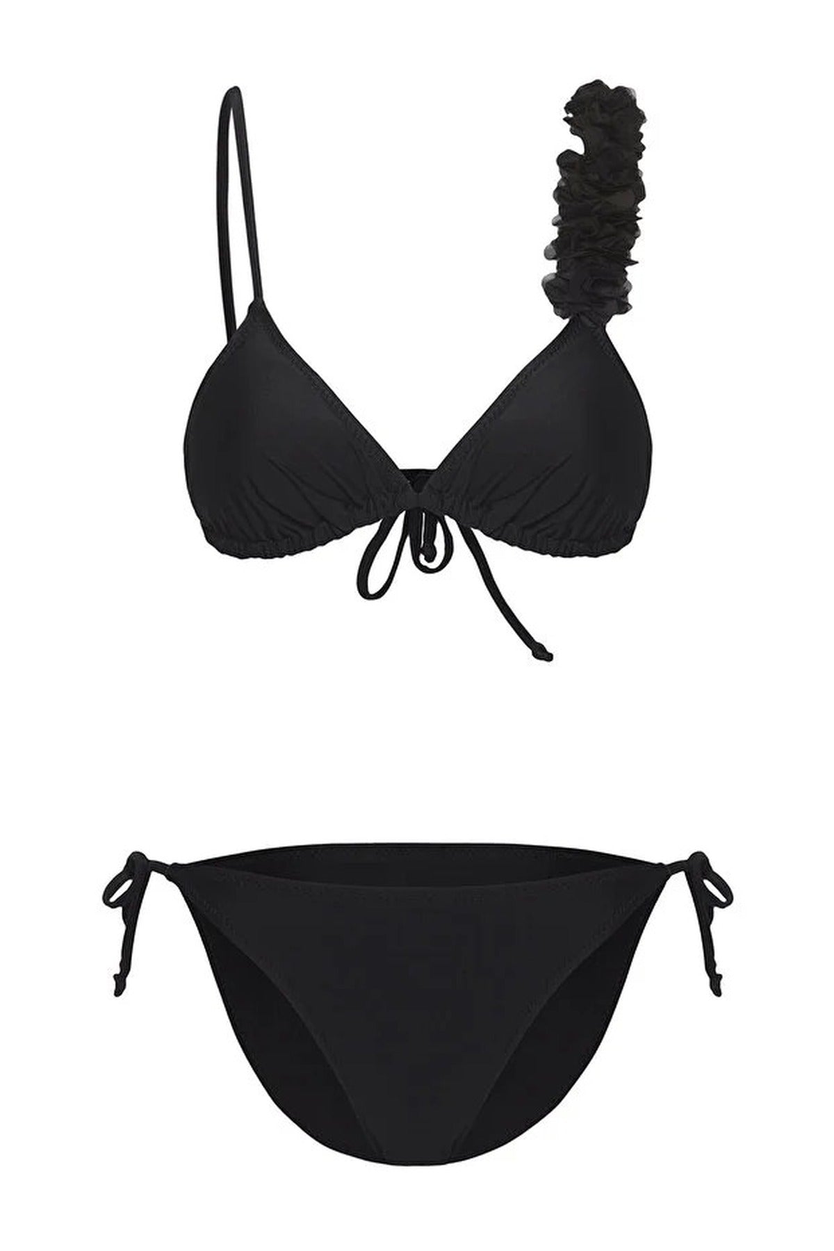 Black Applique Detail Triangle Bikini Set with Tie Side, Image 3 of 5