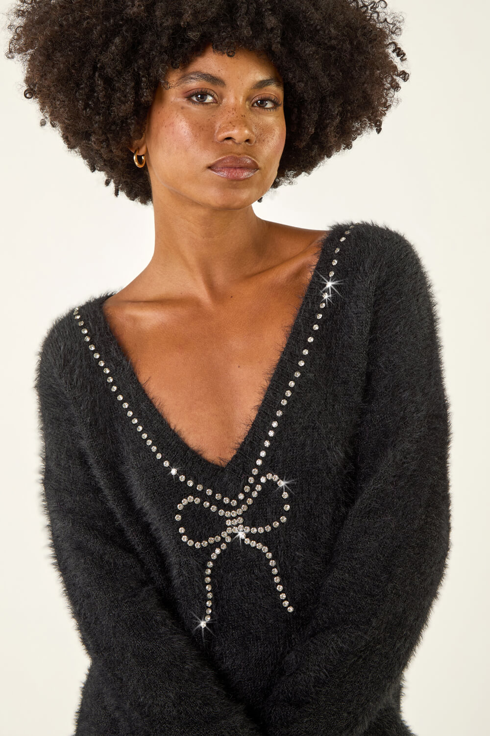 Black Fluffy Sparkly Bow Knit Jumper , Image 5 of 5