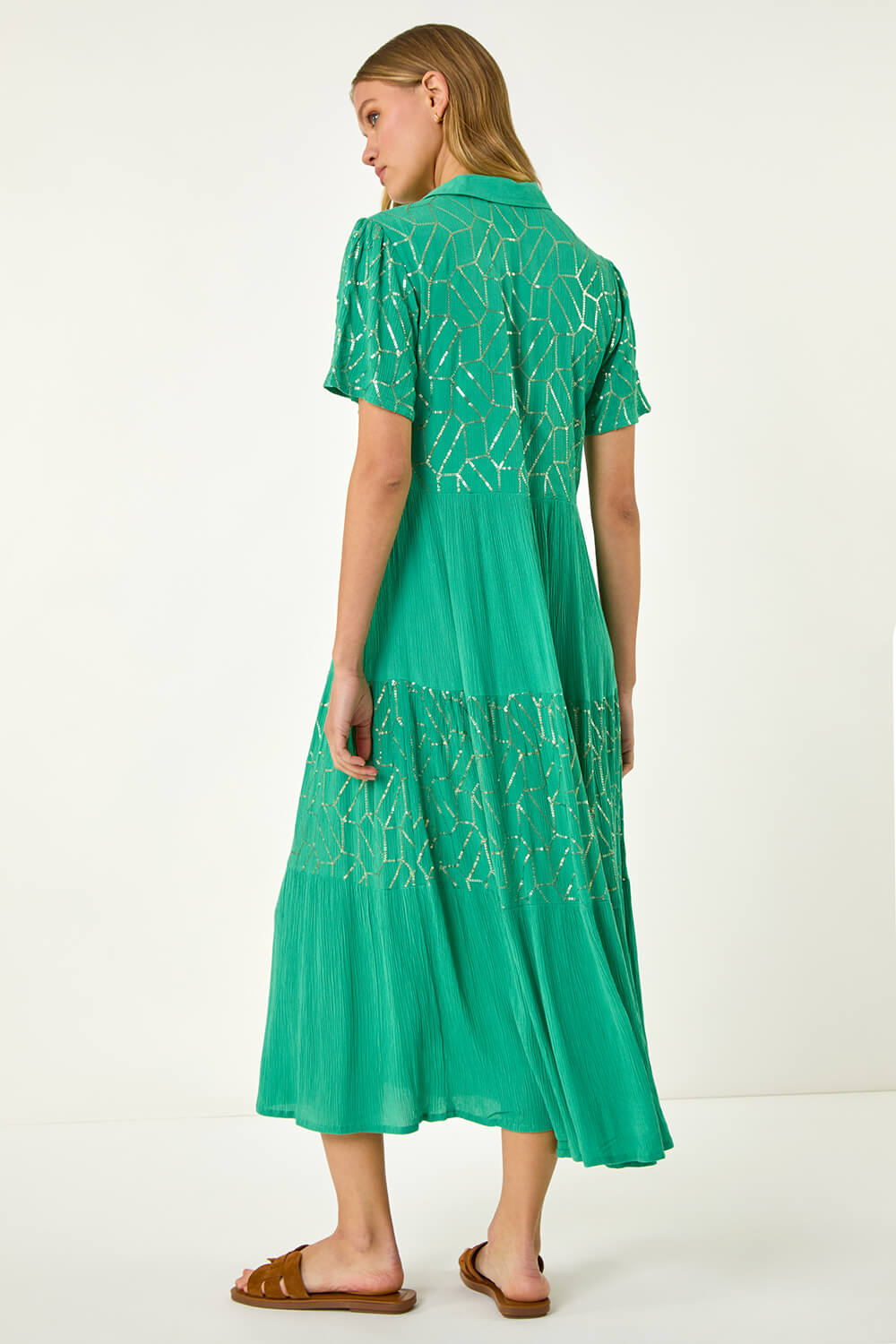 Jade V-Neck Sequin Button Midi Dress, Image 5 of 5