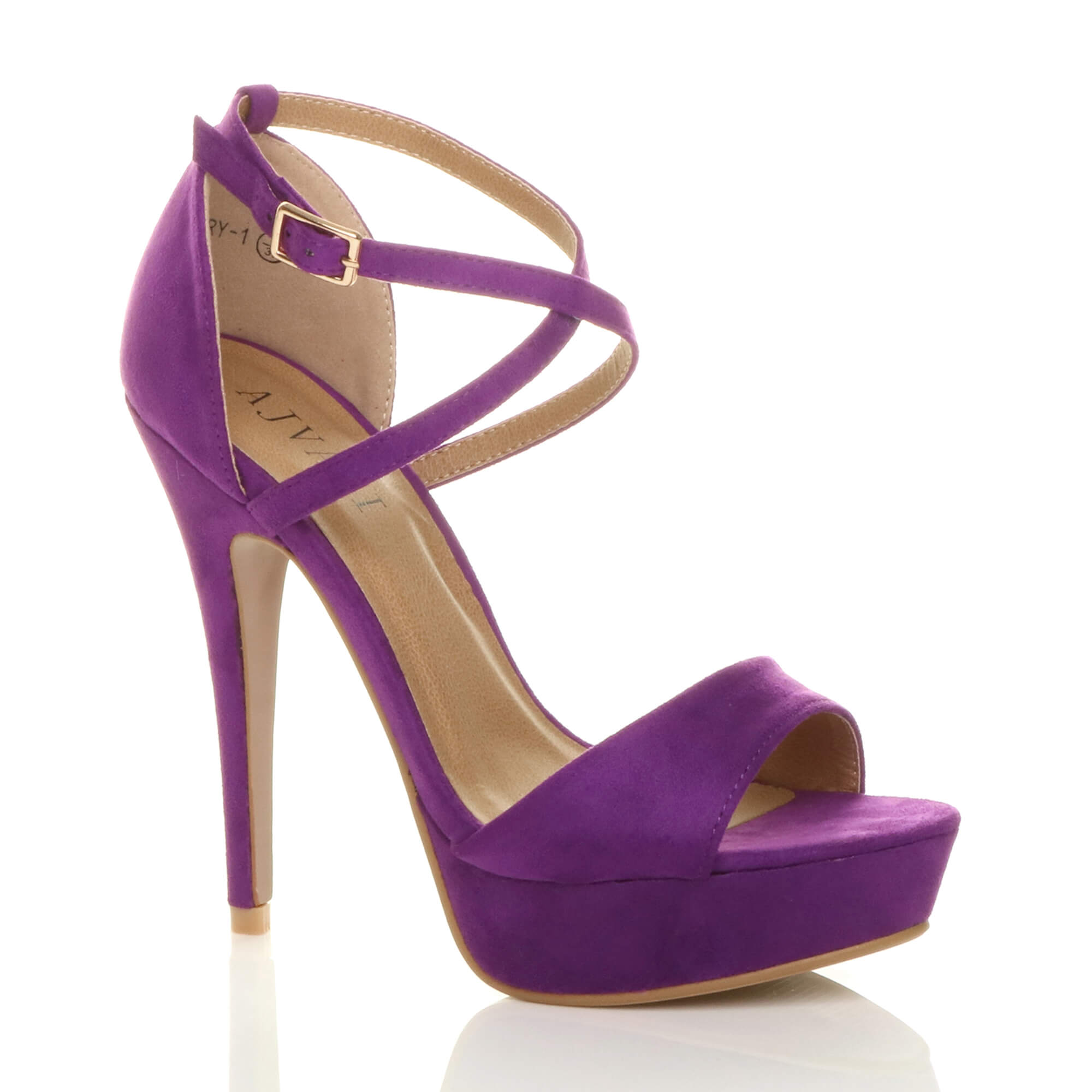 Purple High Heel Crossed Straps Platform Sandals