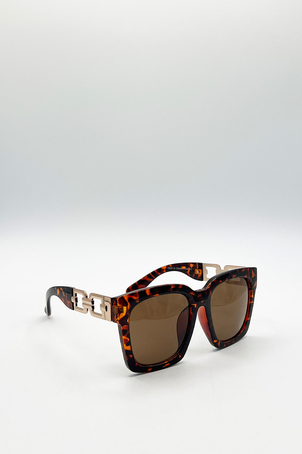 Brown SVNX Brown Oversized Sunglasses with Gold Chain Detail, Image 3 of 6