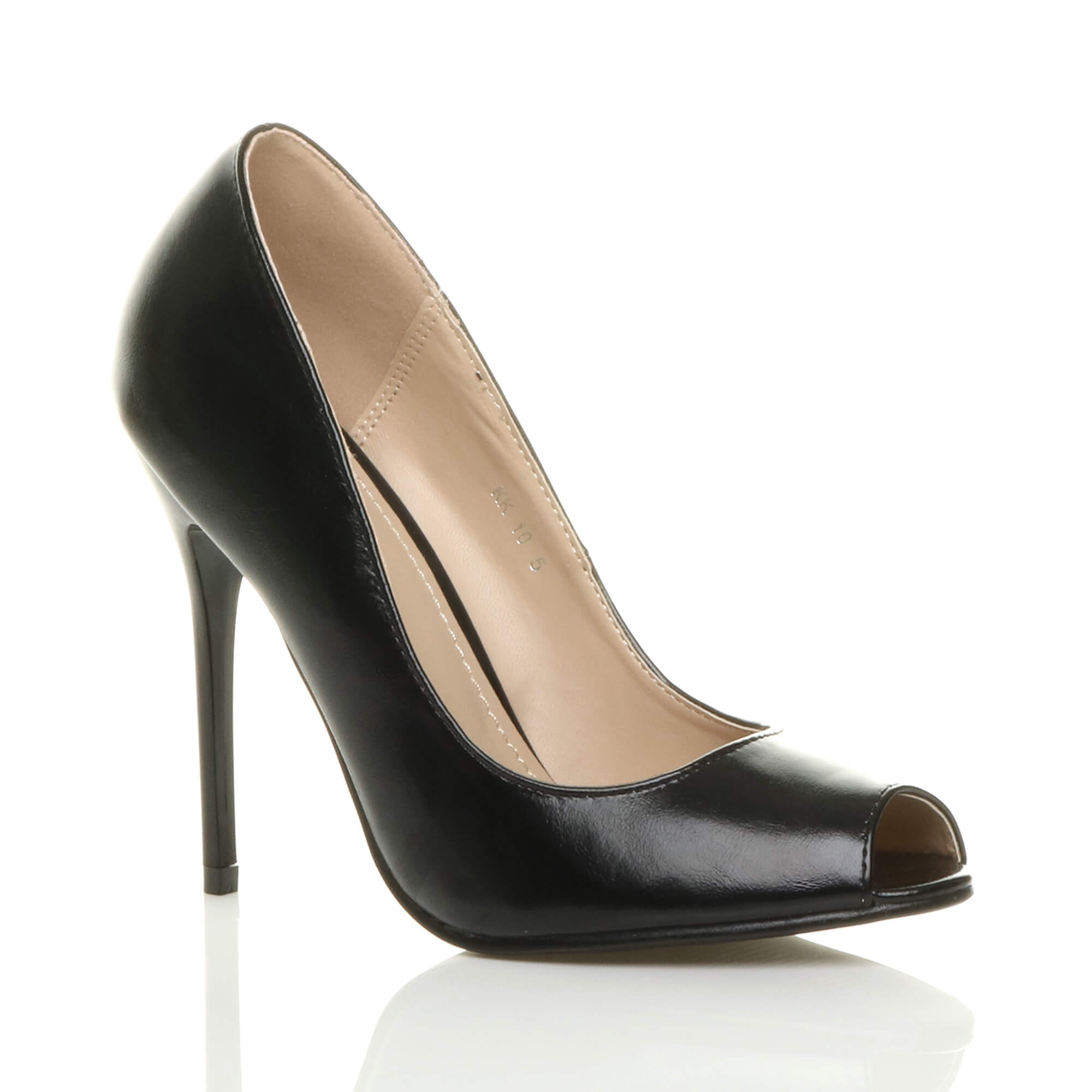 Black High Heel Peep Toe Stiletto Court Shoes