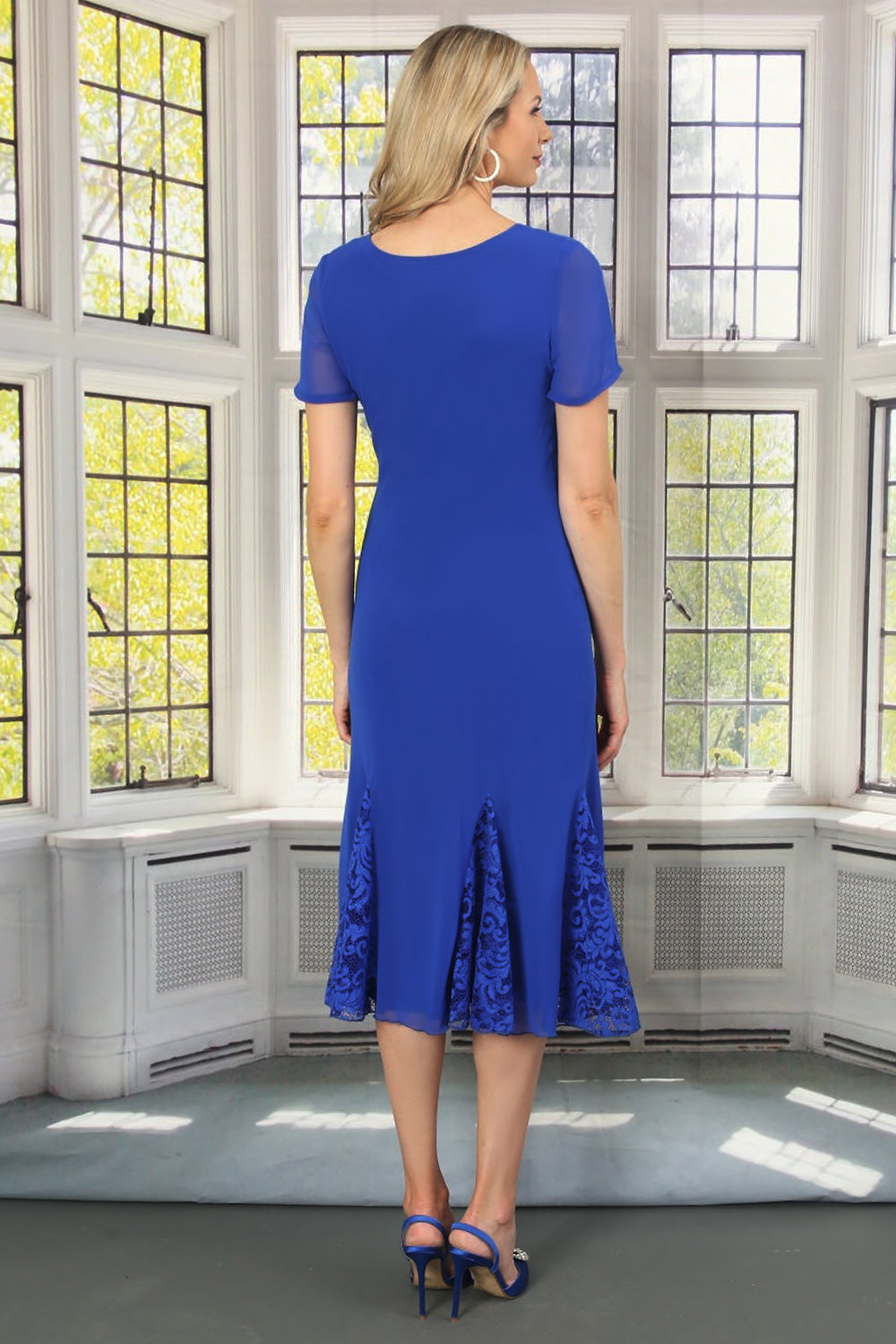 Royal Blue Julianna Lace Insert Godet Dress, Image 4 of 5