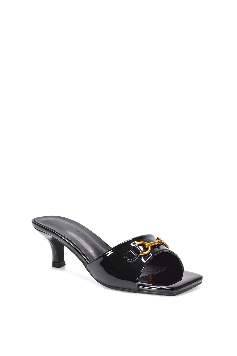 Black XY LONDON Black 'Toni' Square Toe Mule Heeled Sandals With Decorative Buckle, Image 2 of 6