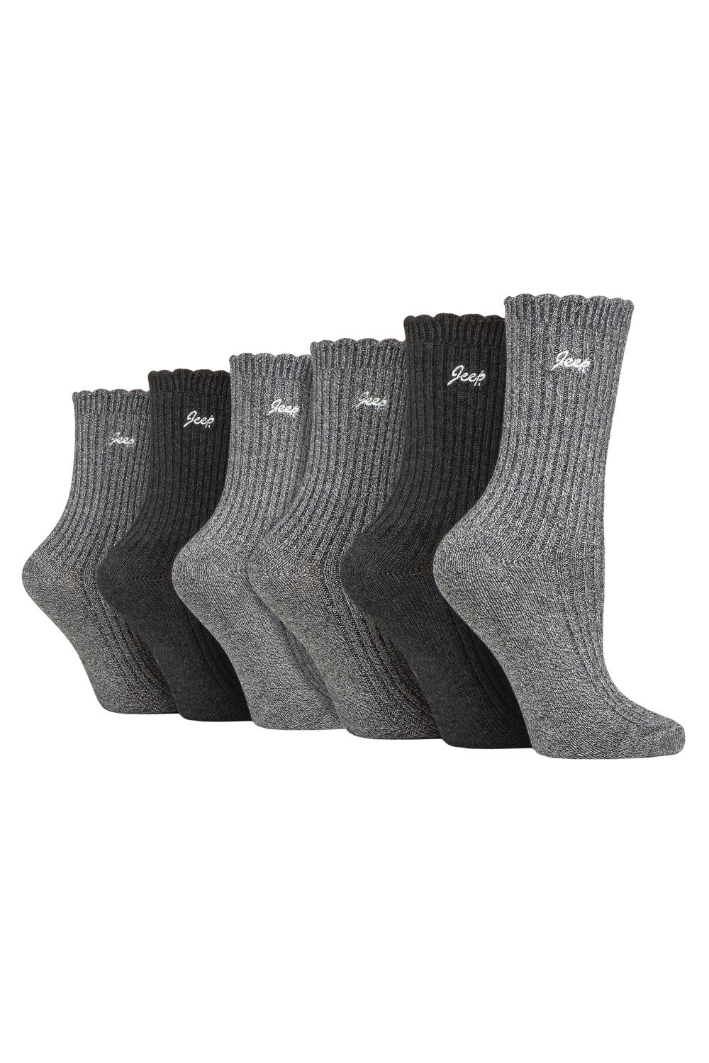 Black 6 Pack Bamboo Boot Cute Scalloped Top Socks, Image 1 of 3