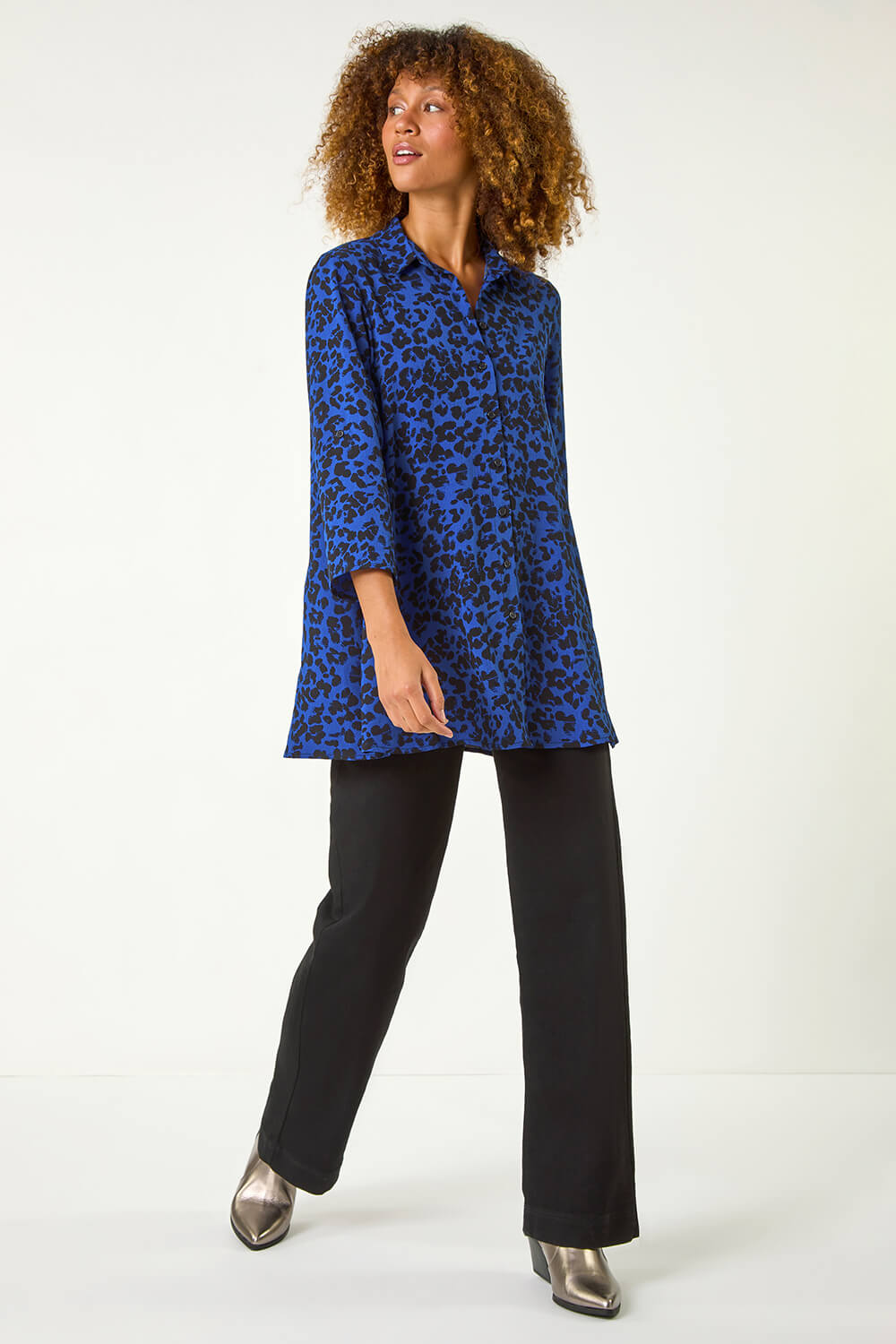 Royal Blue Swing Shape Animal Print Blouse, Image 3 of 5
