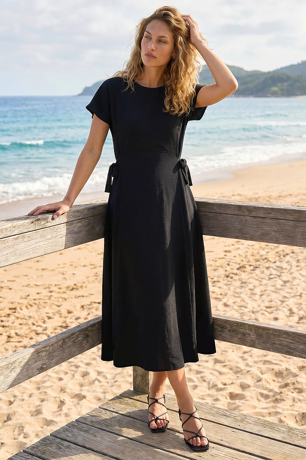 black dress white polka dots Strapless Ruffled Polka-Dot Long Prom Dress with Slit Black/White / 2 main image 1