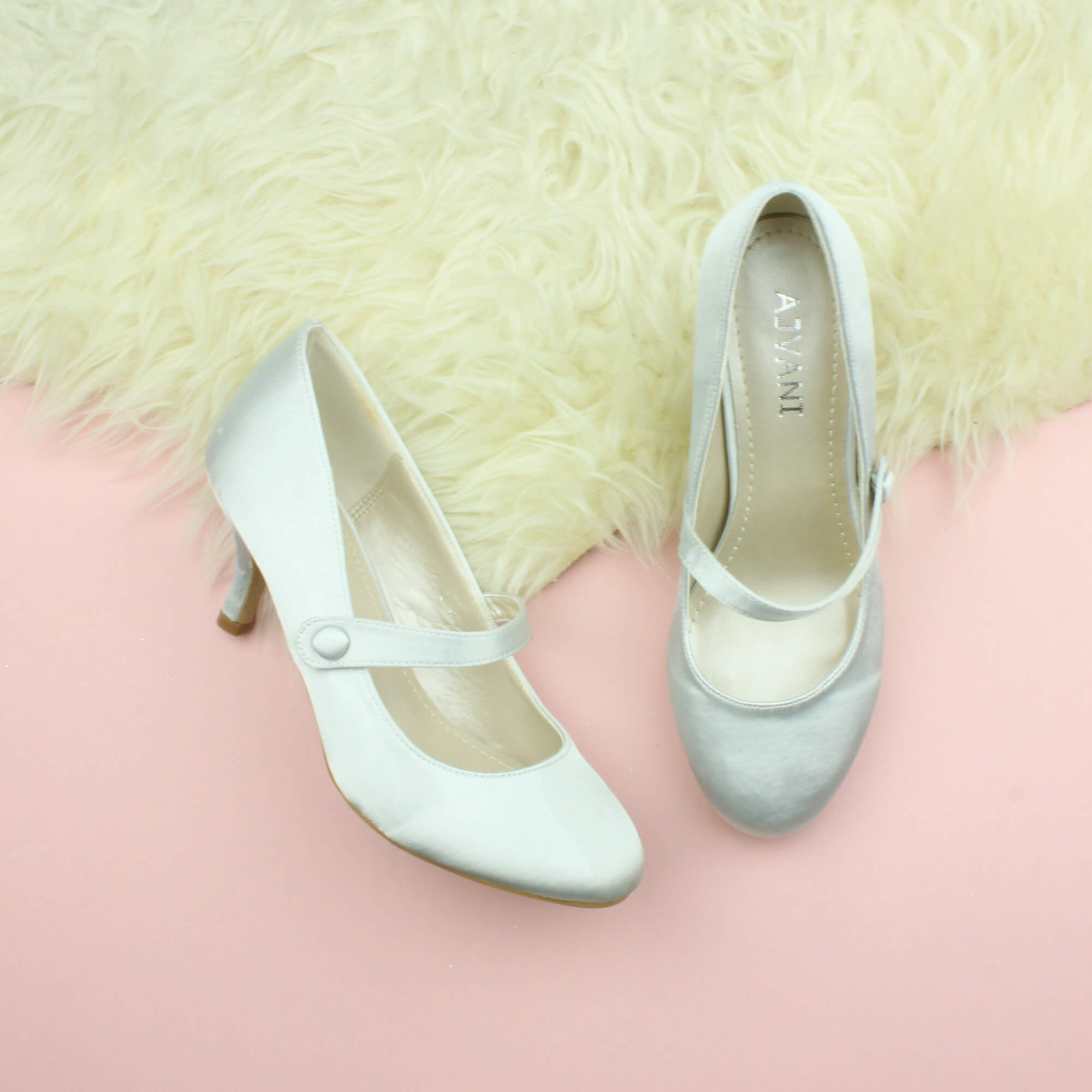 Silver AJVANI Silver Mid Heel Mary Jane Court Shoes, Image 4 of 6