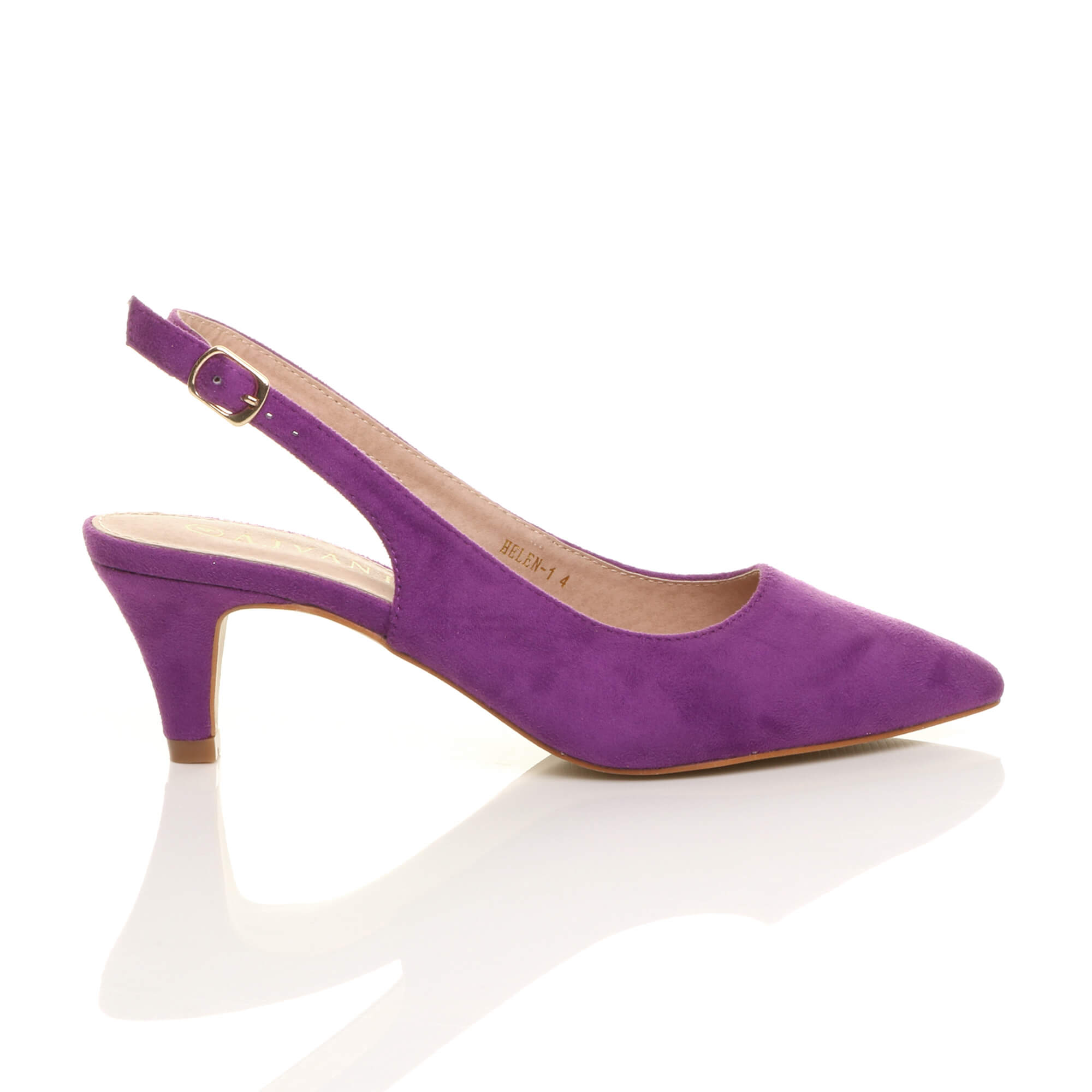Purple AJVANI Purple Mid Heel Slingback Pointed Toe Court Shoes, Image 2 of 6